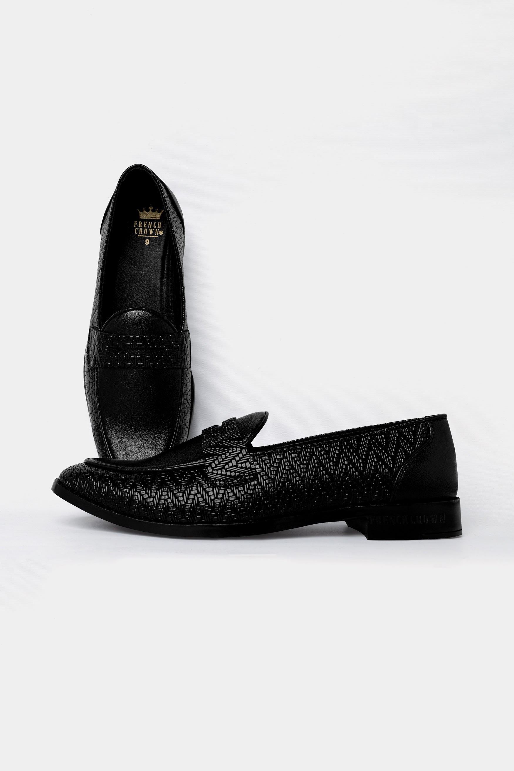 Jade Black Vegan Leather Textured Loafers