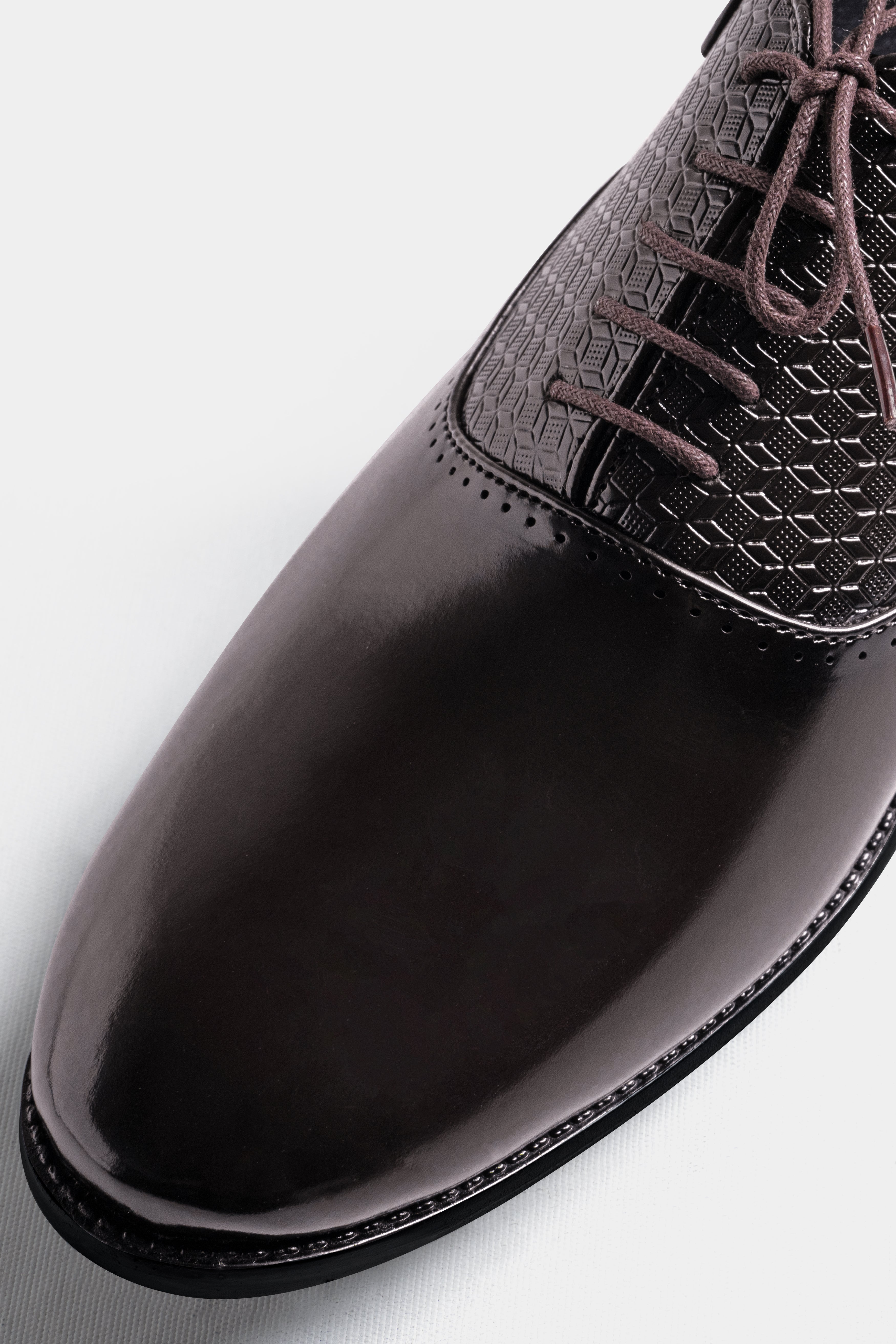 Brown Textured Vegan Leather Derby Shoes