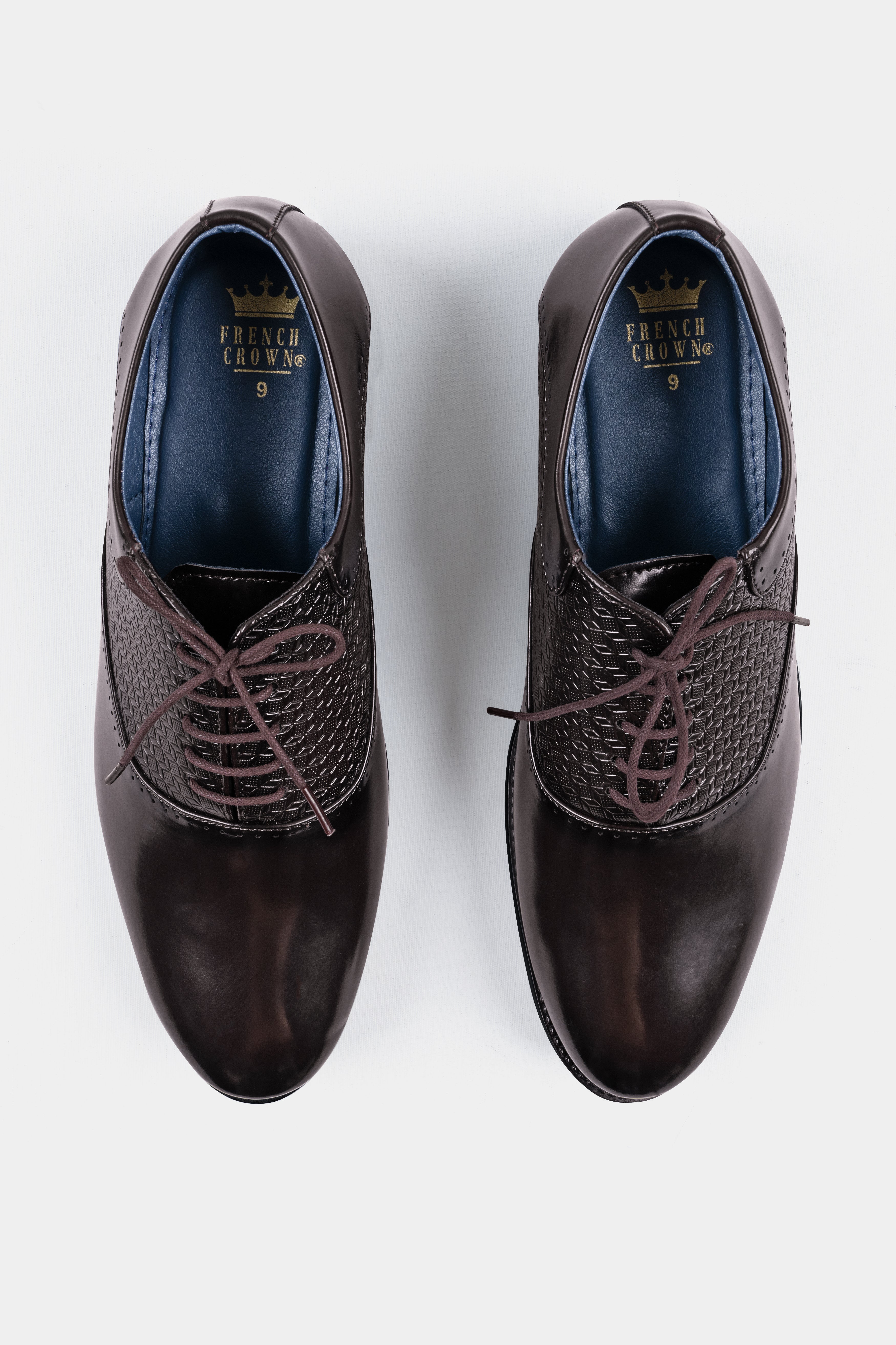 Brown Textured Vegan Leather Derby Shoes