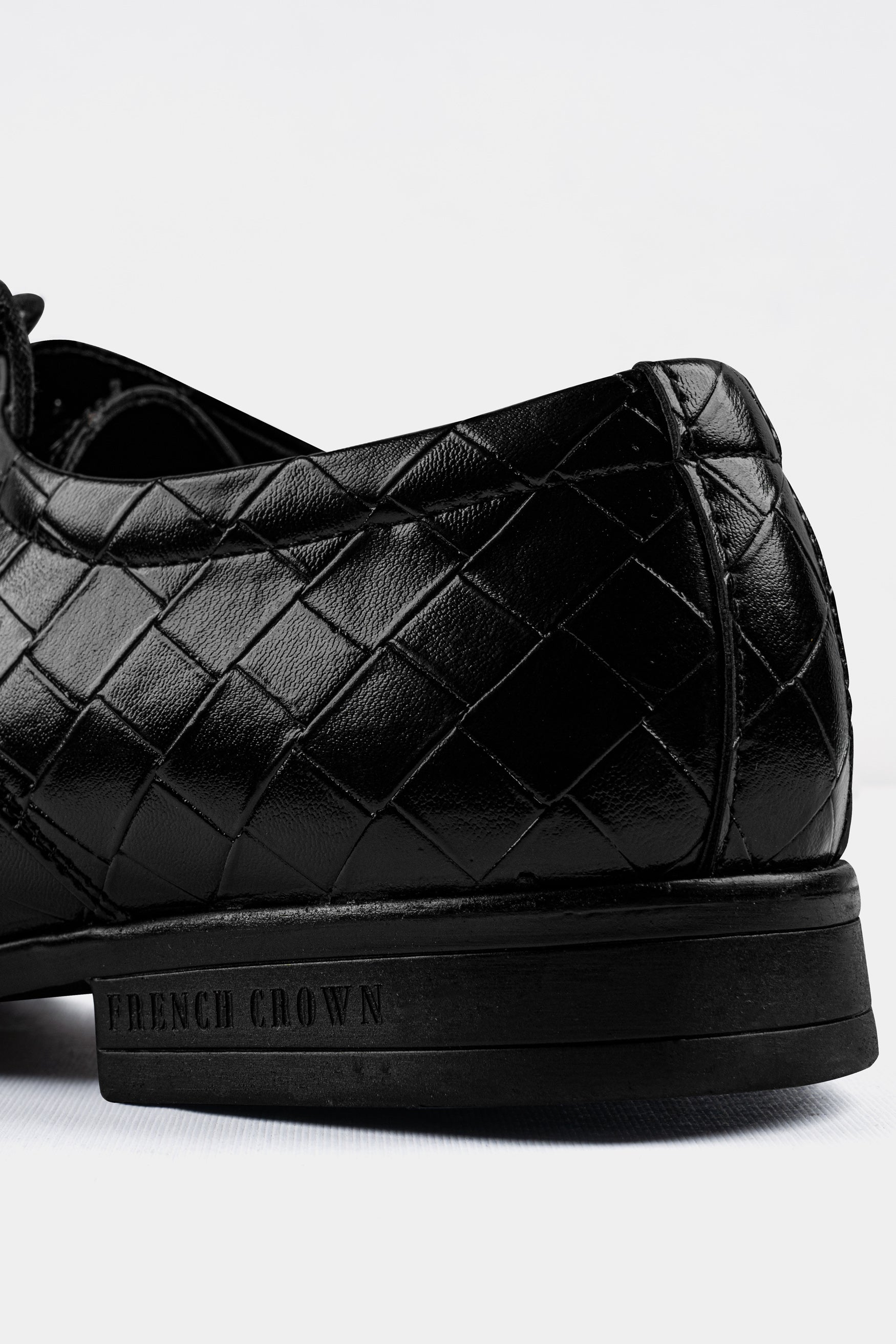 Jade Black Weave Textured Vegan Leather Derby Shoes
