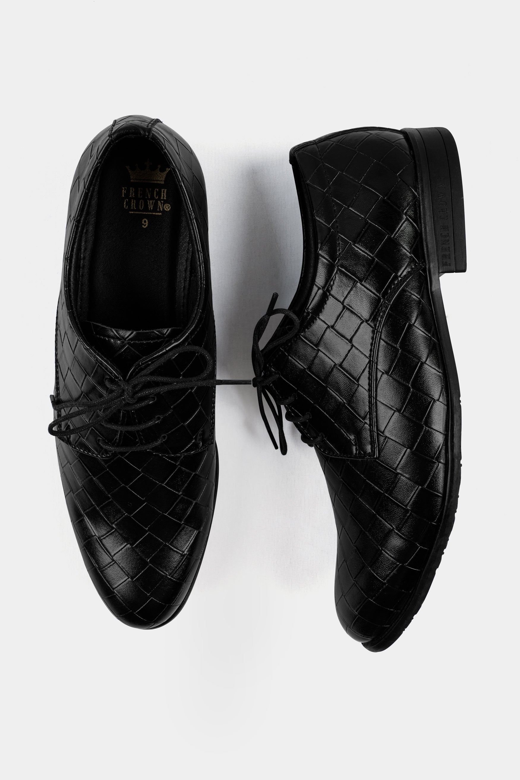 Jade Black Weave Textured Vegan Leather Derby Shoes