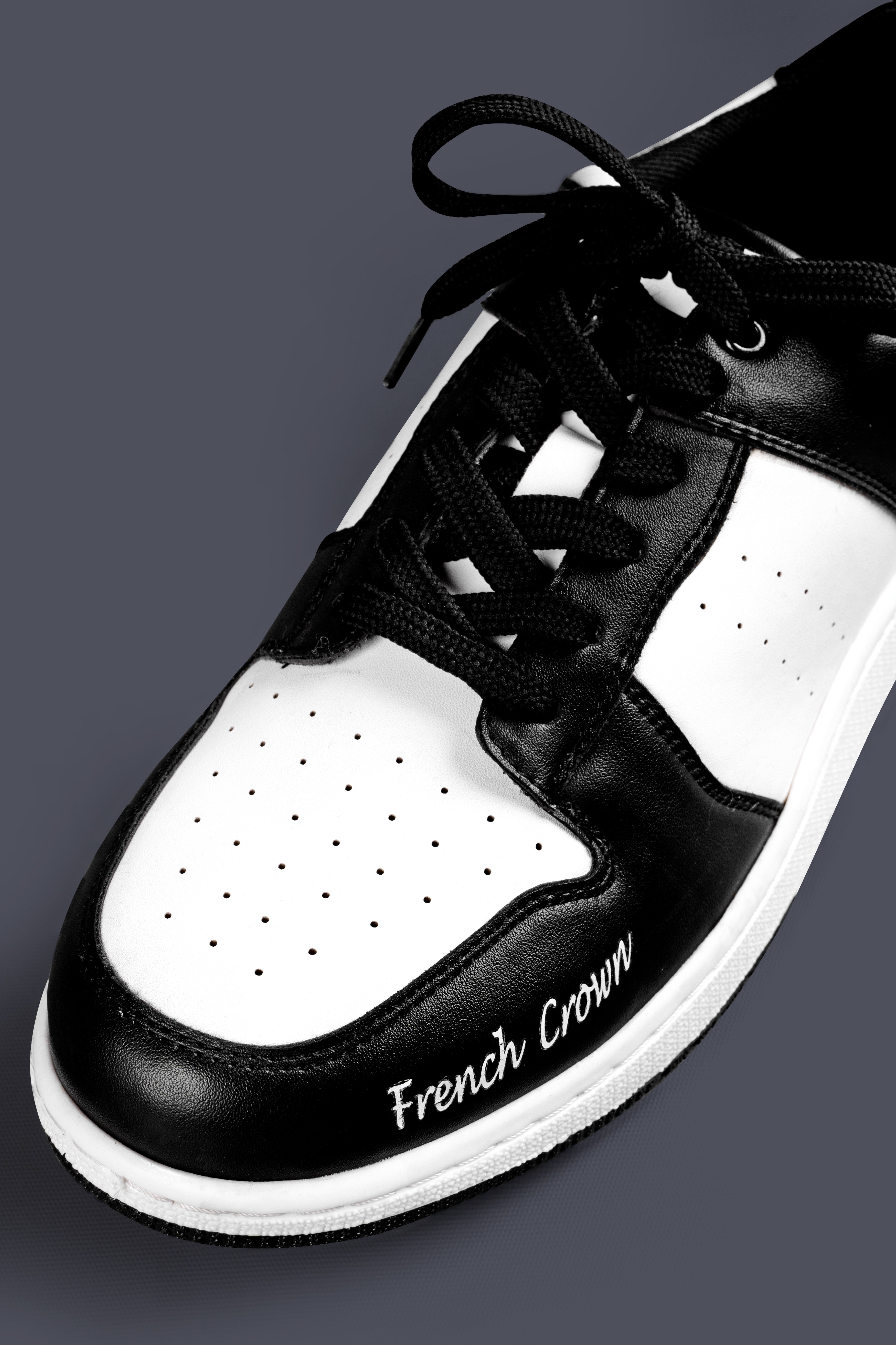 Bright White and Black Lace-Up Sneakers