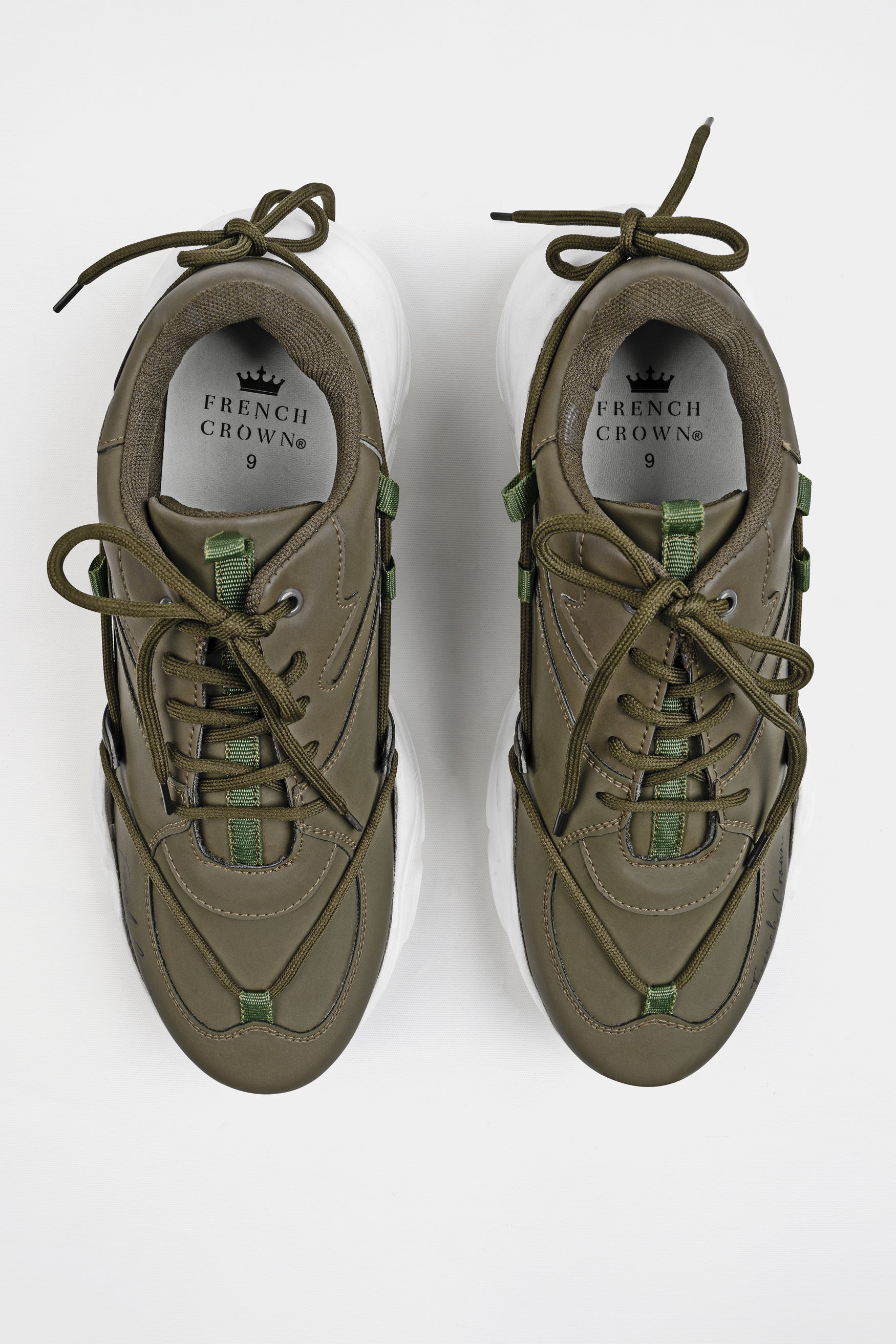 Taupe Green with White sole Lace-Up Running Shoes