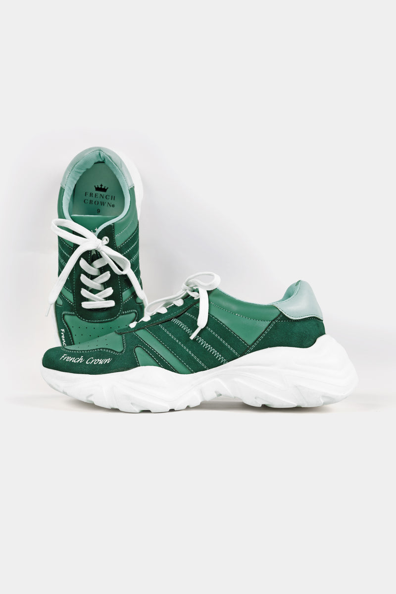 Everglade and Viridian Green with White Lace-up Sneakers