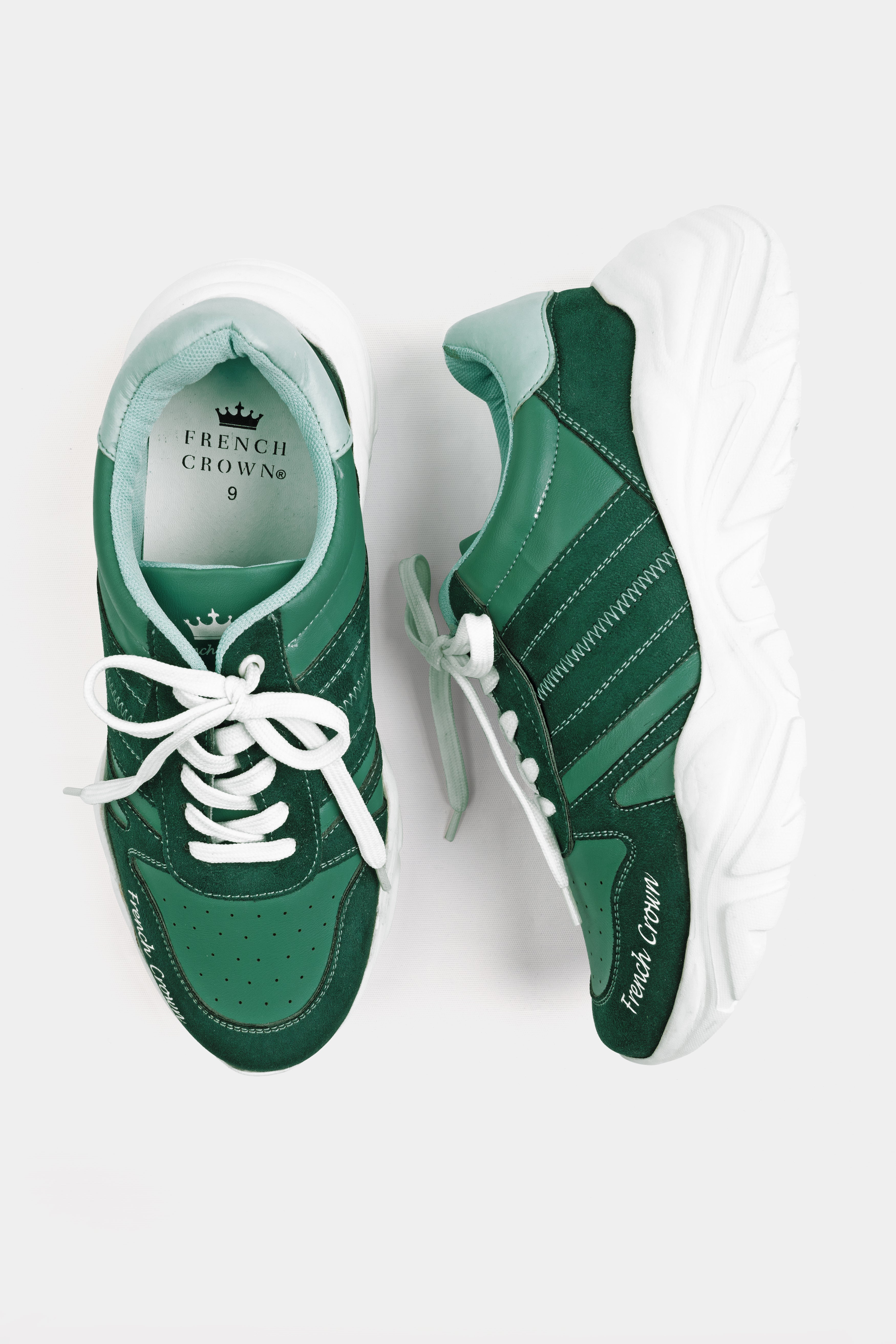 Everglade and Viridian Green with White Lace-up Sneakers