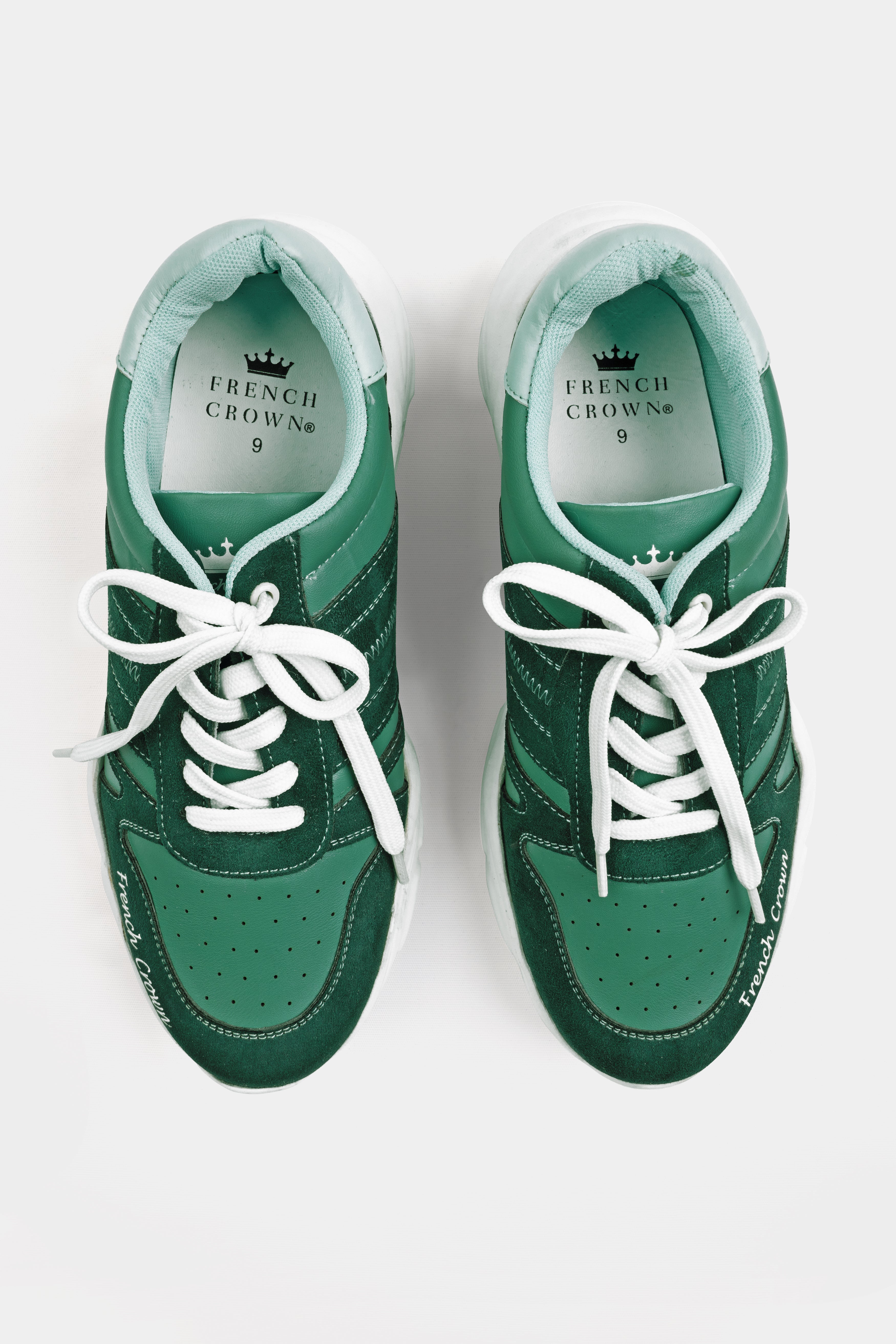 Everglade and Viridian Green with White Lace-up Sneakers