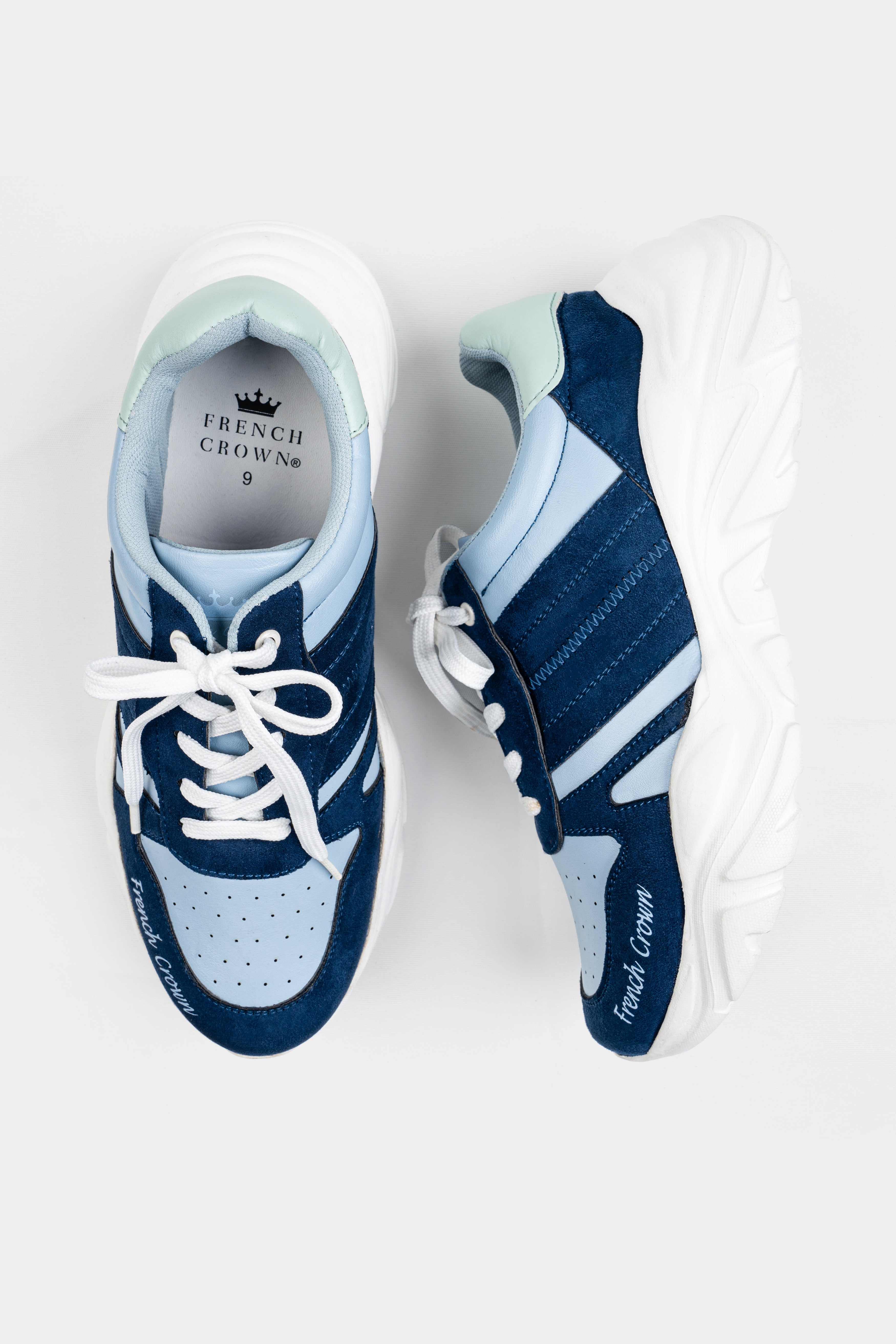 Yale and Glacier Blue with White Lace-up Sneakers