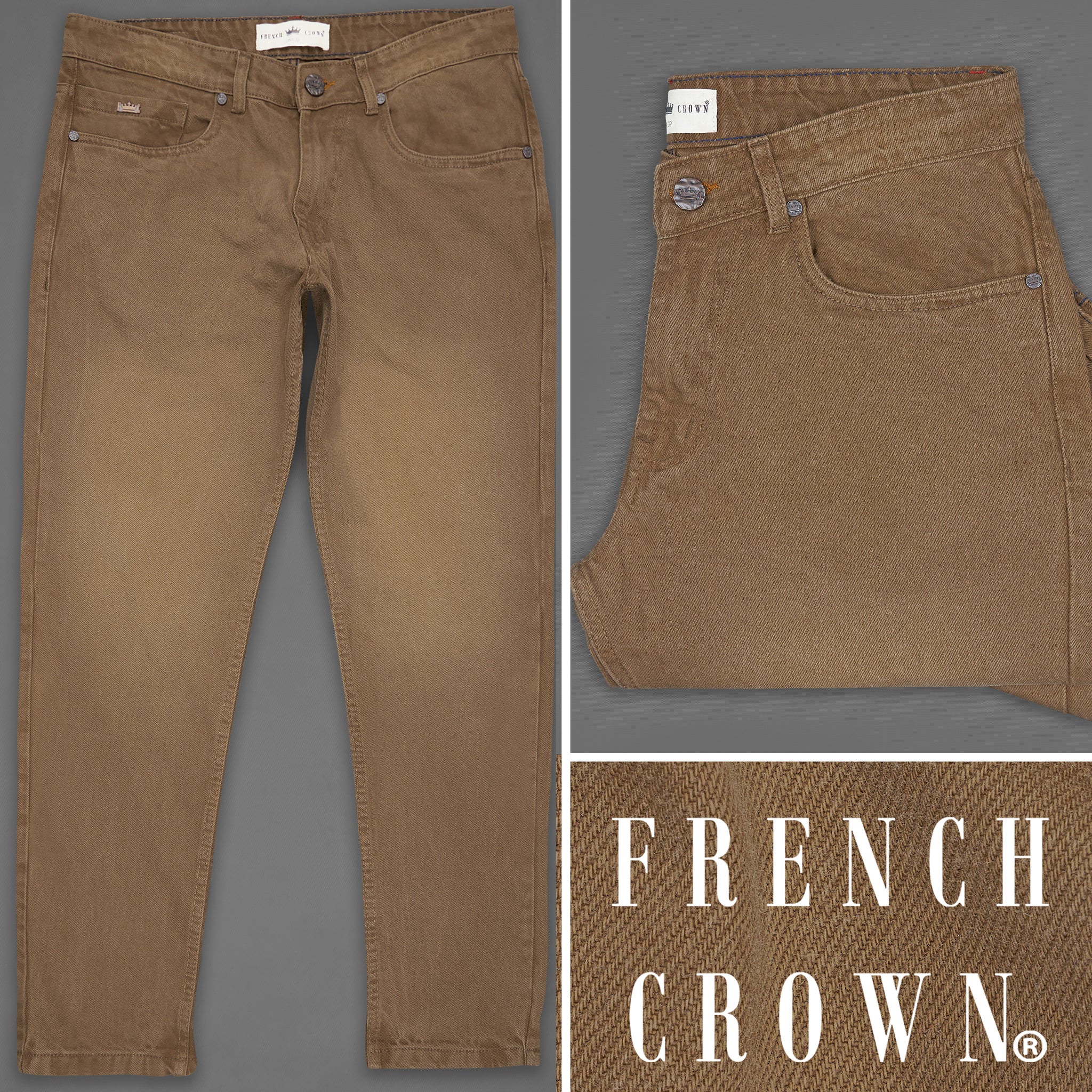 Dark Taupe Brown Slim Fit Mid-Rise Clean Look Denim Jeans