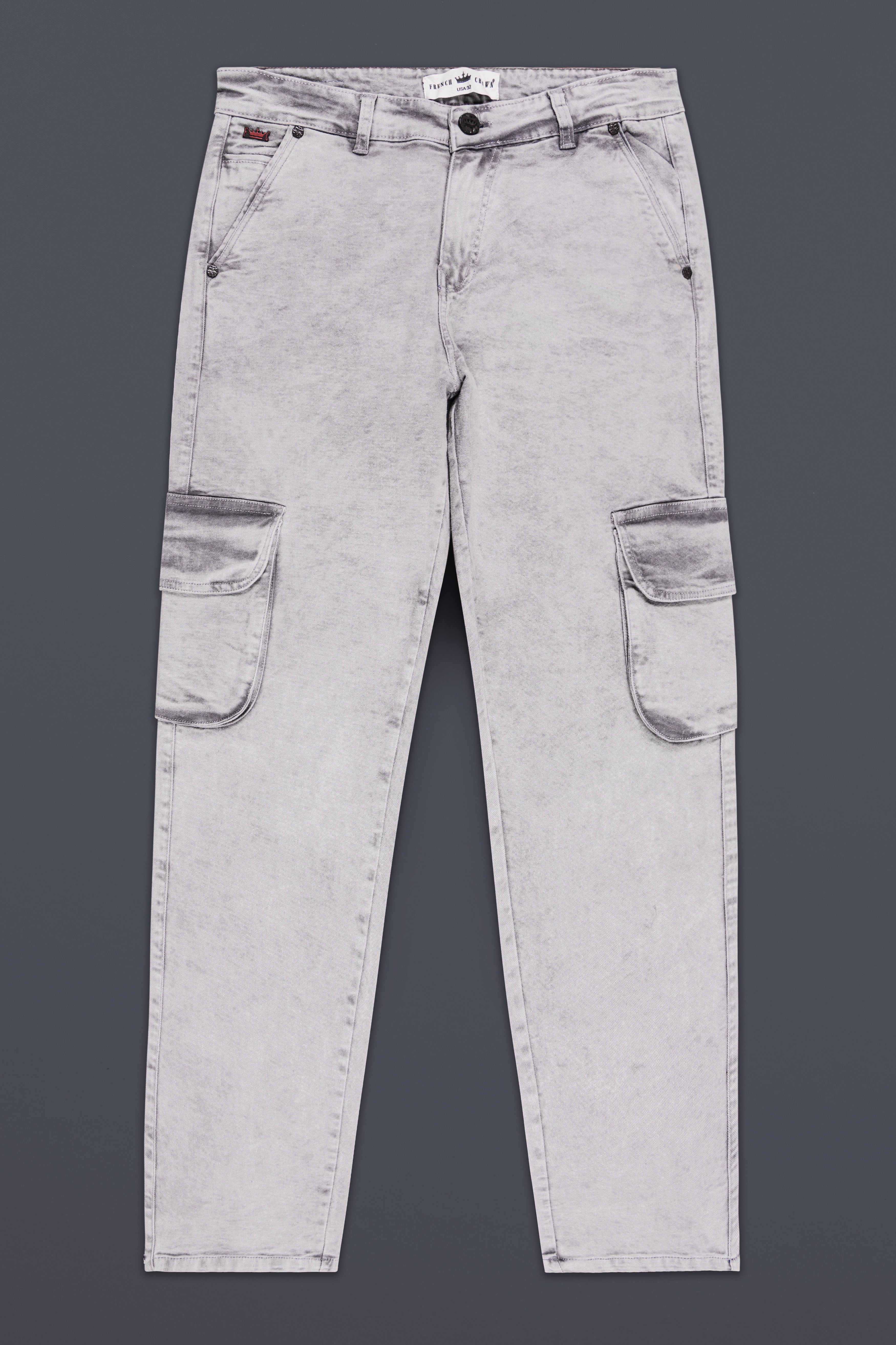 Wisteria Gray Washed Stretchable Cargo Denim