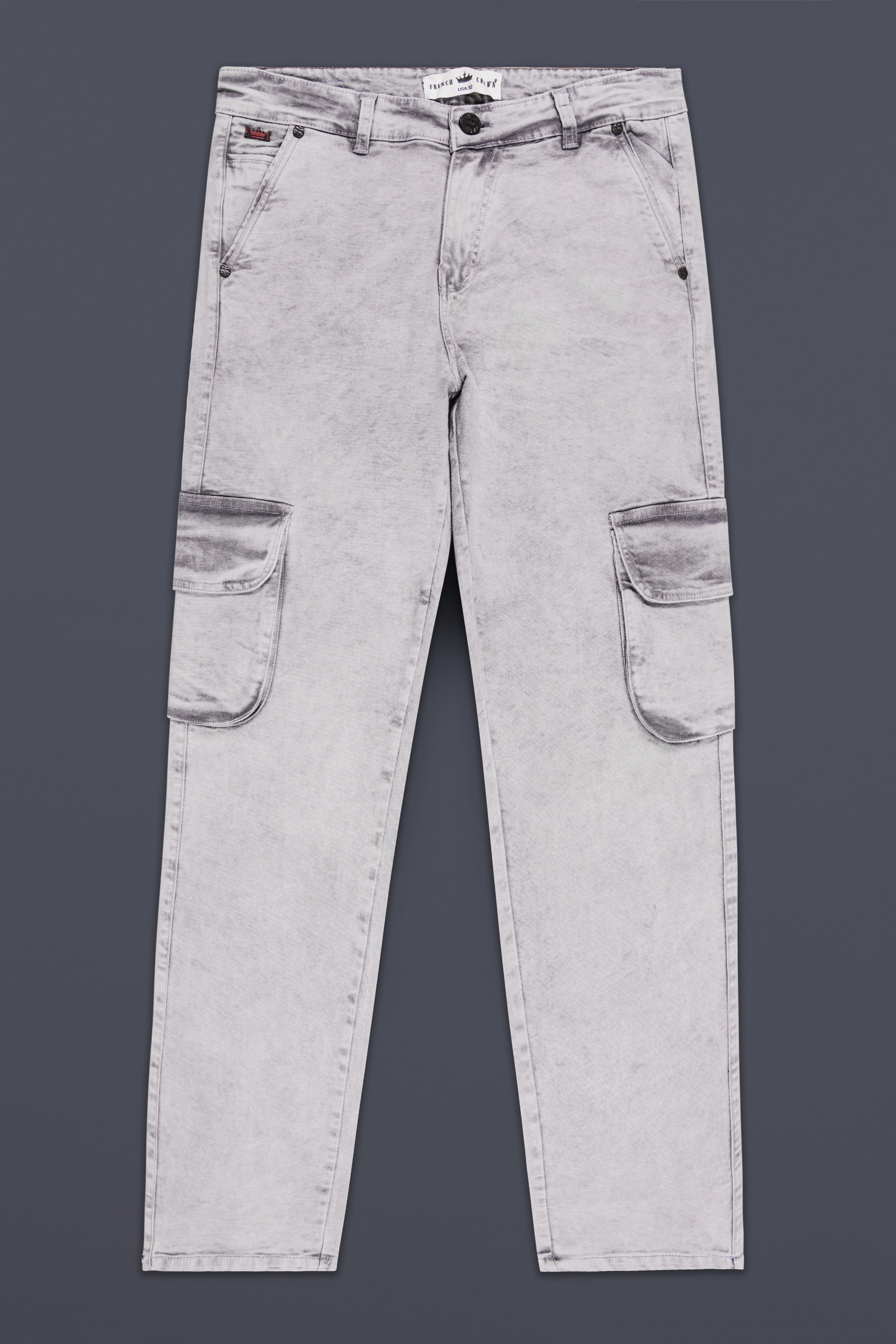 Wisteria Gray Washed Stretchable Cargo Denim