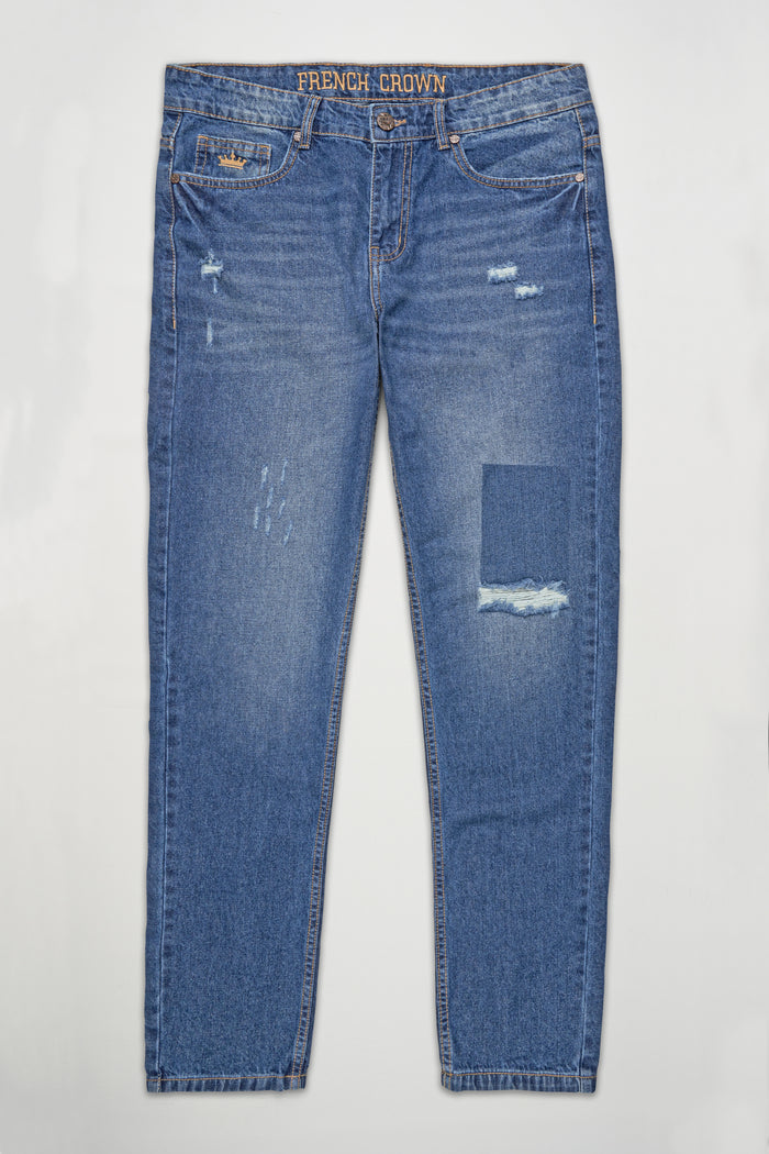 BAYOUX BLUE MILDLY DISTRESSED WHISKERING WASH DENIM