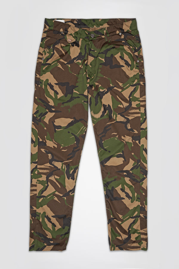 Taupe Brown with Verdun Green Camouflage Printed Denim