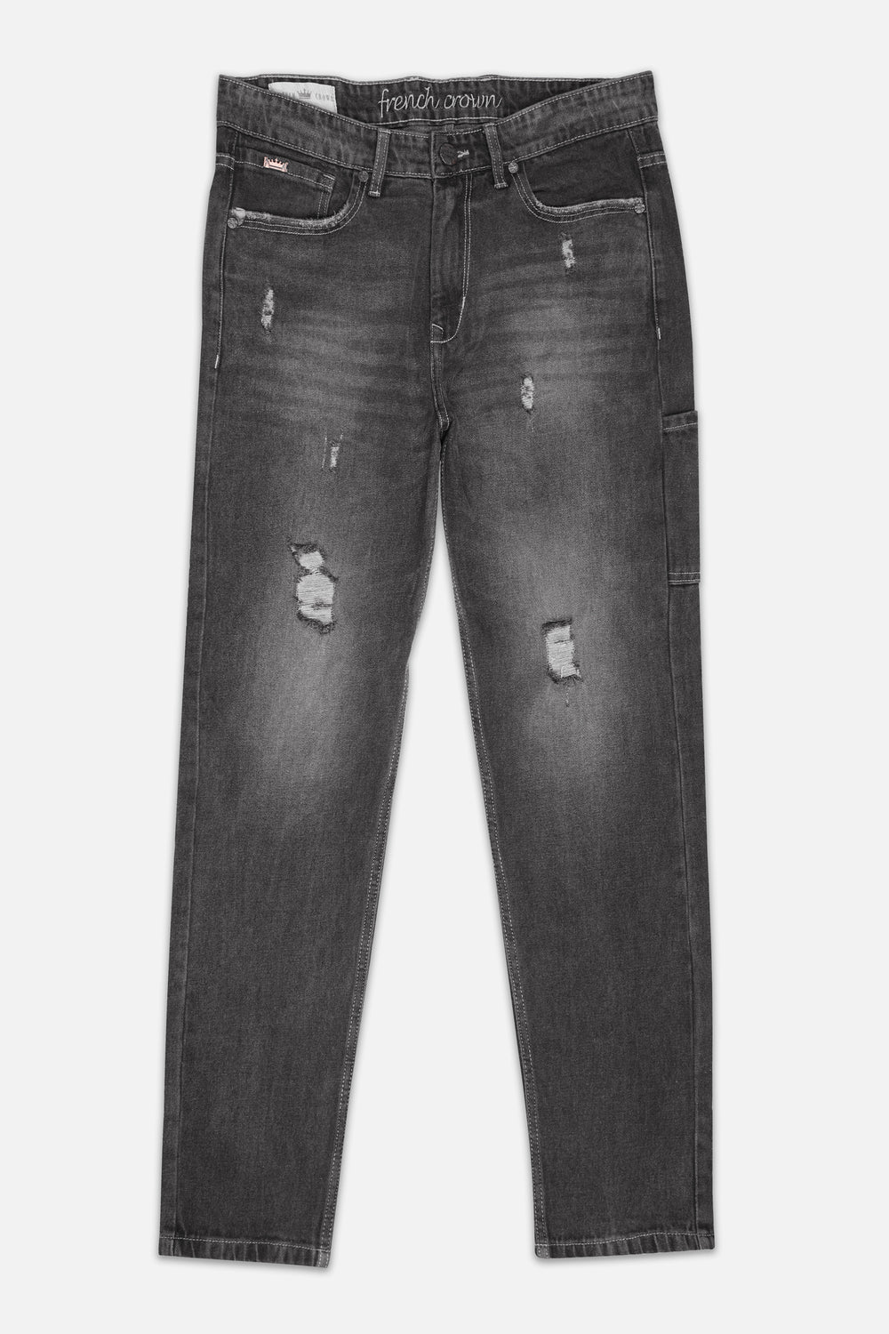 IRIDIUM GRAY WHISKERING WASH MILDLY DISTRESSED DENIM