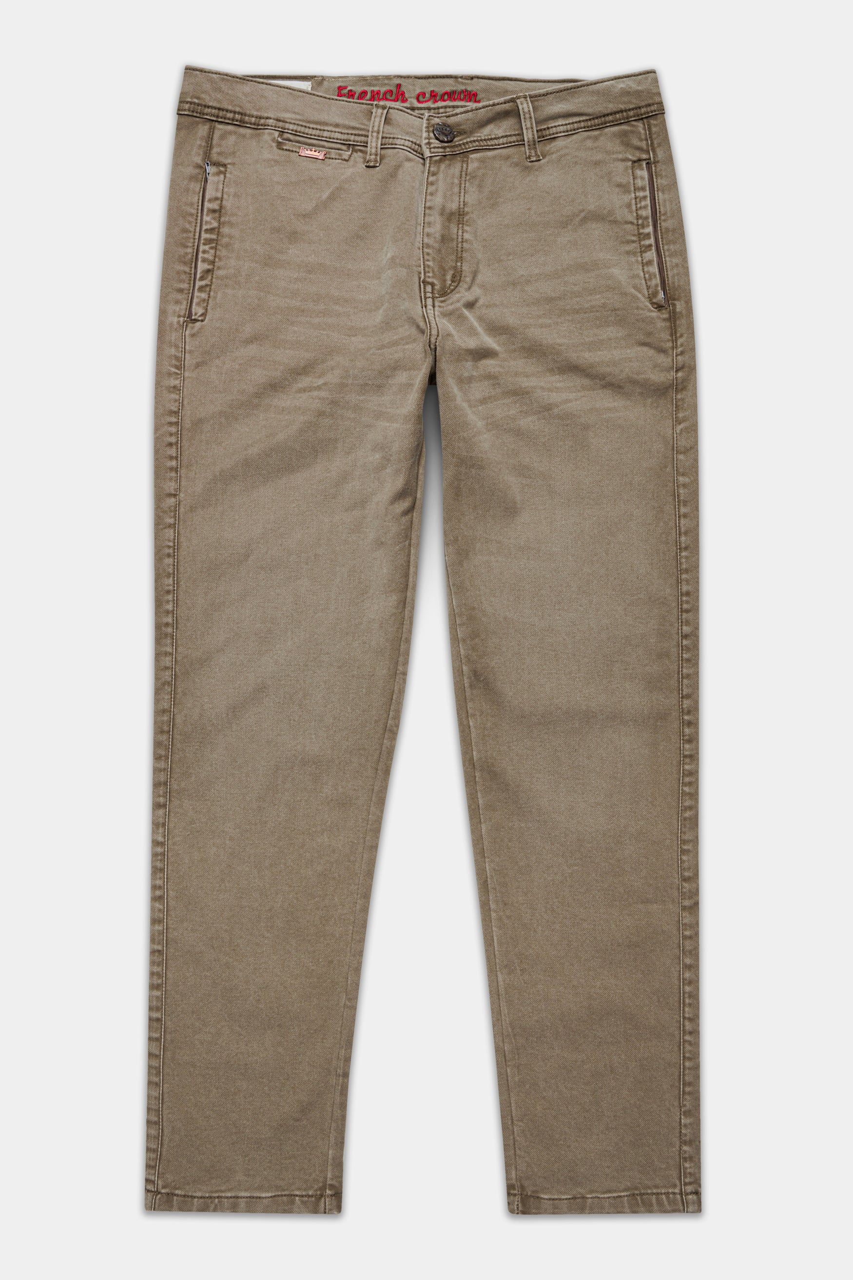 Sandstone Brown with zipper Pockets Whiskering Designer Denim