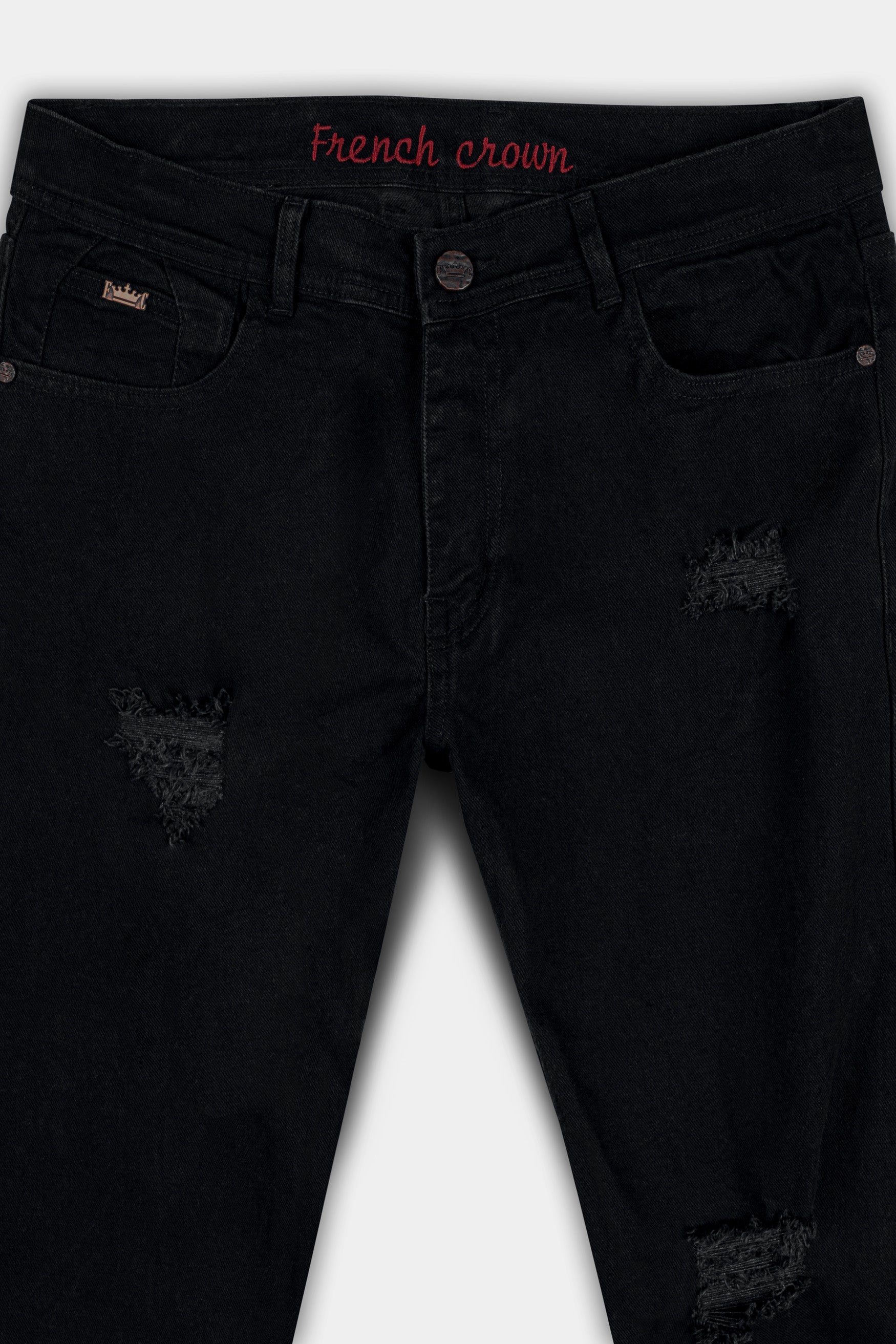 Jade black mildly Distressed Stretchable Denim