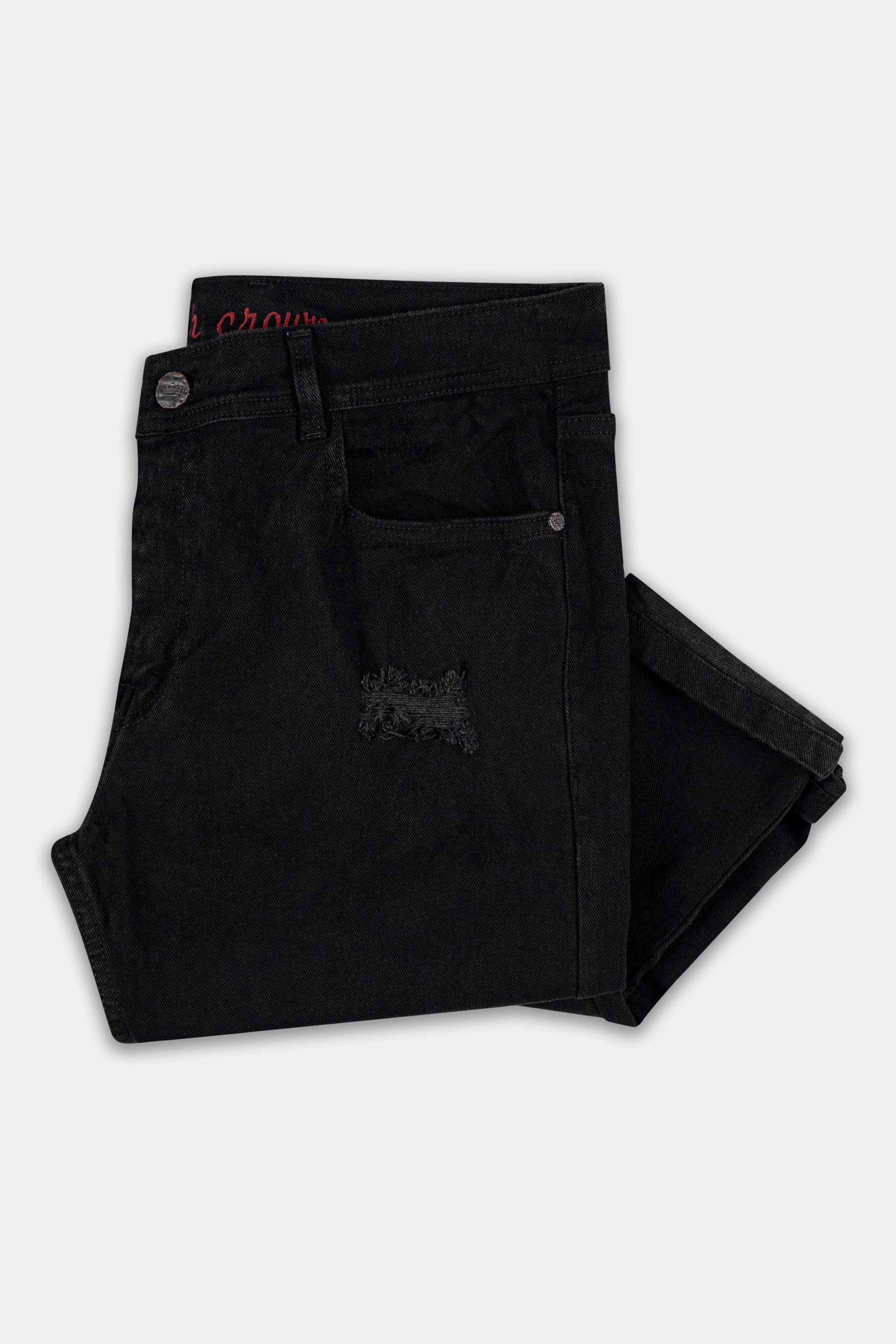 Jade black mildly Distressed Stretchable Denim