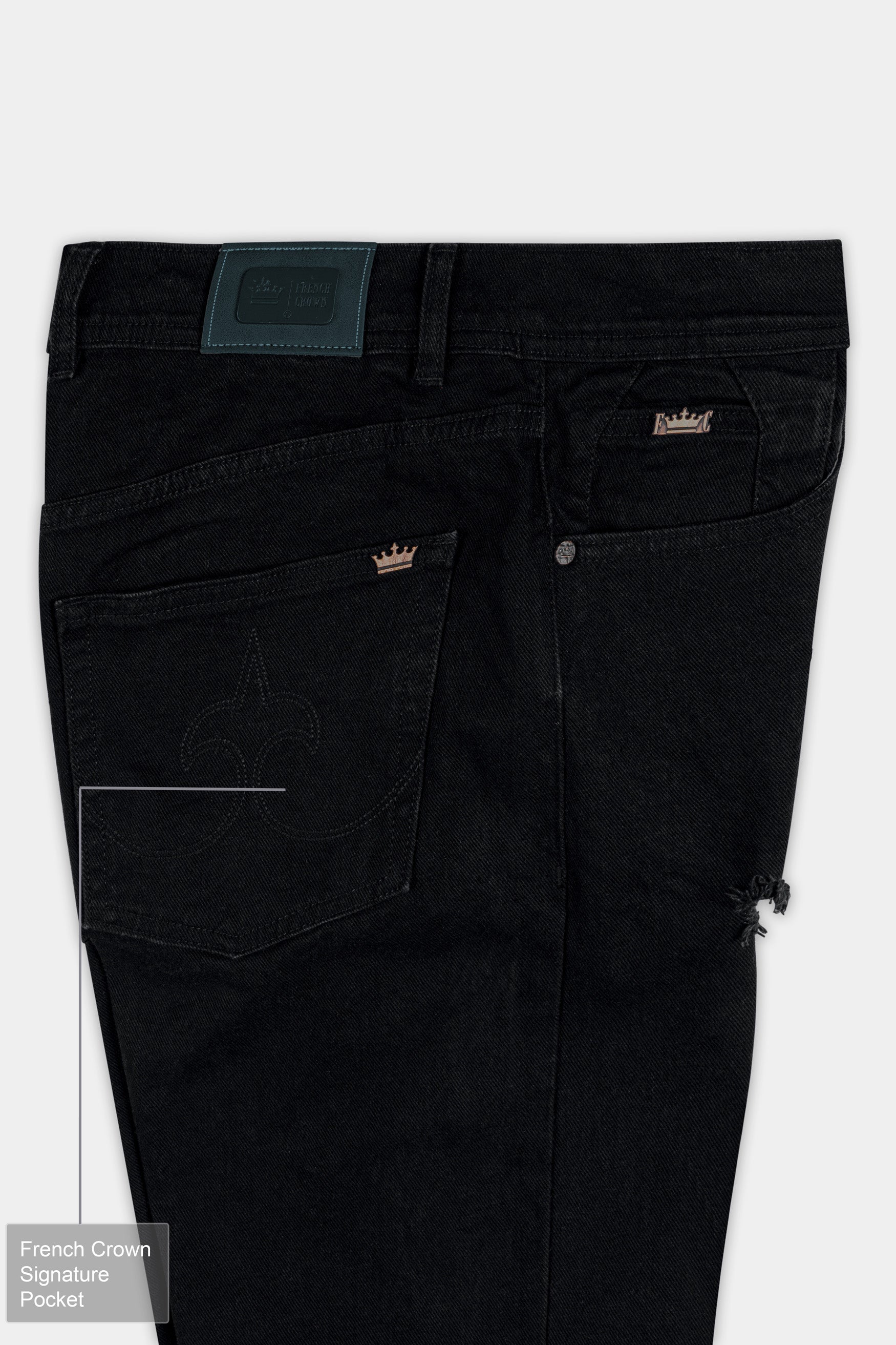 Jade black mildly Distressed Stretchable Denim