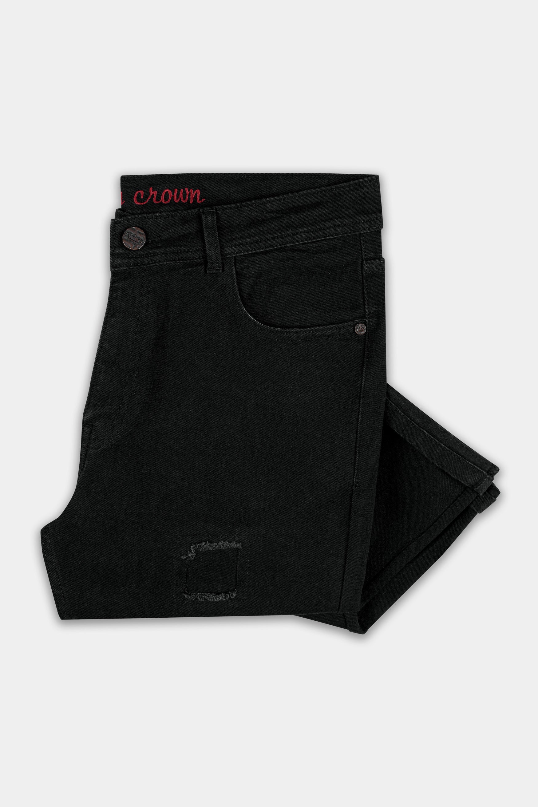 Jade Black Mildly Distressed Stretchable Denim