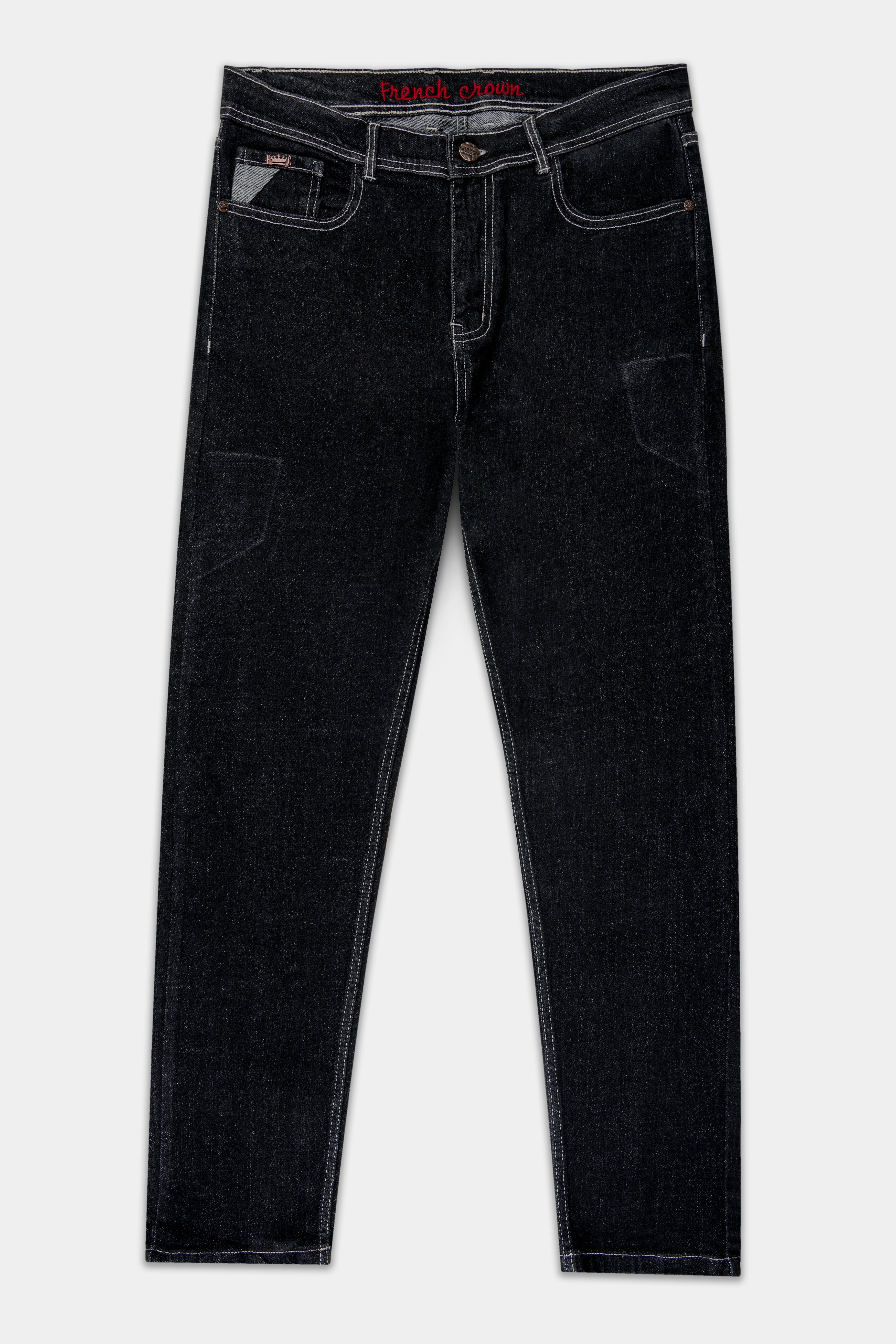 Jade Black with White Outline Stitched Clean Look Stretchable Denim