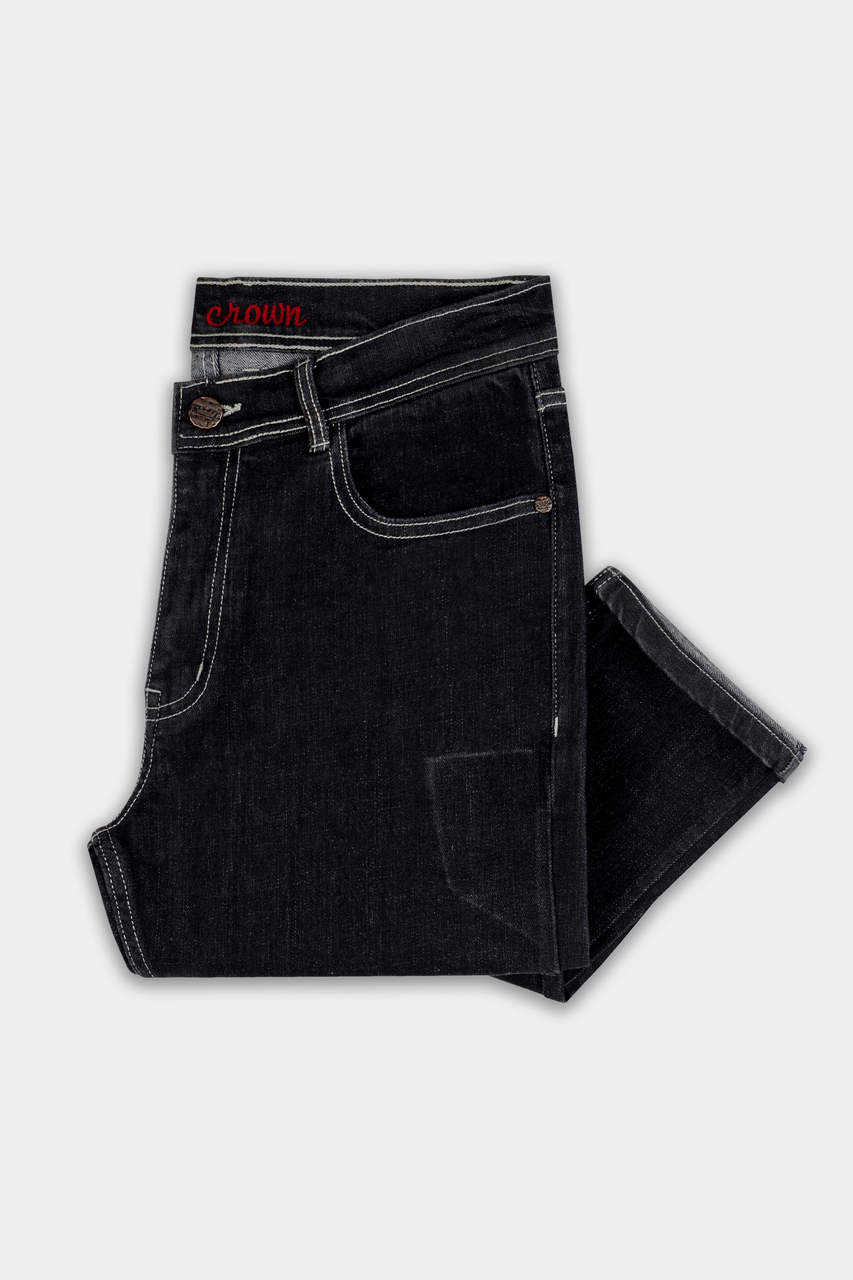 Jade Black with White Outline Stitched Clean Look Stretchable Denim