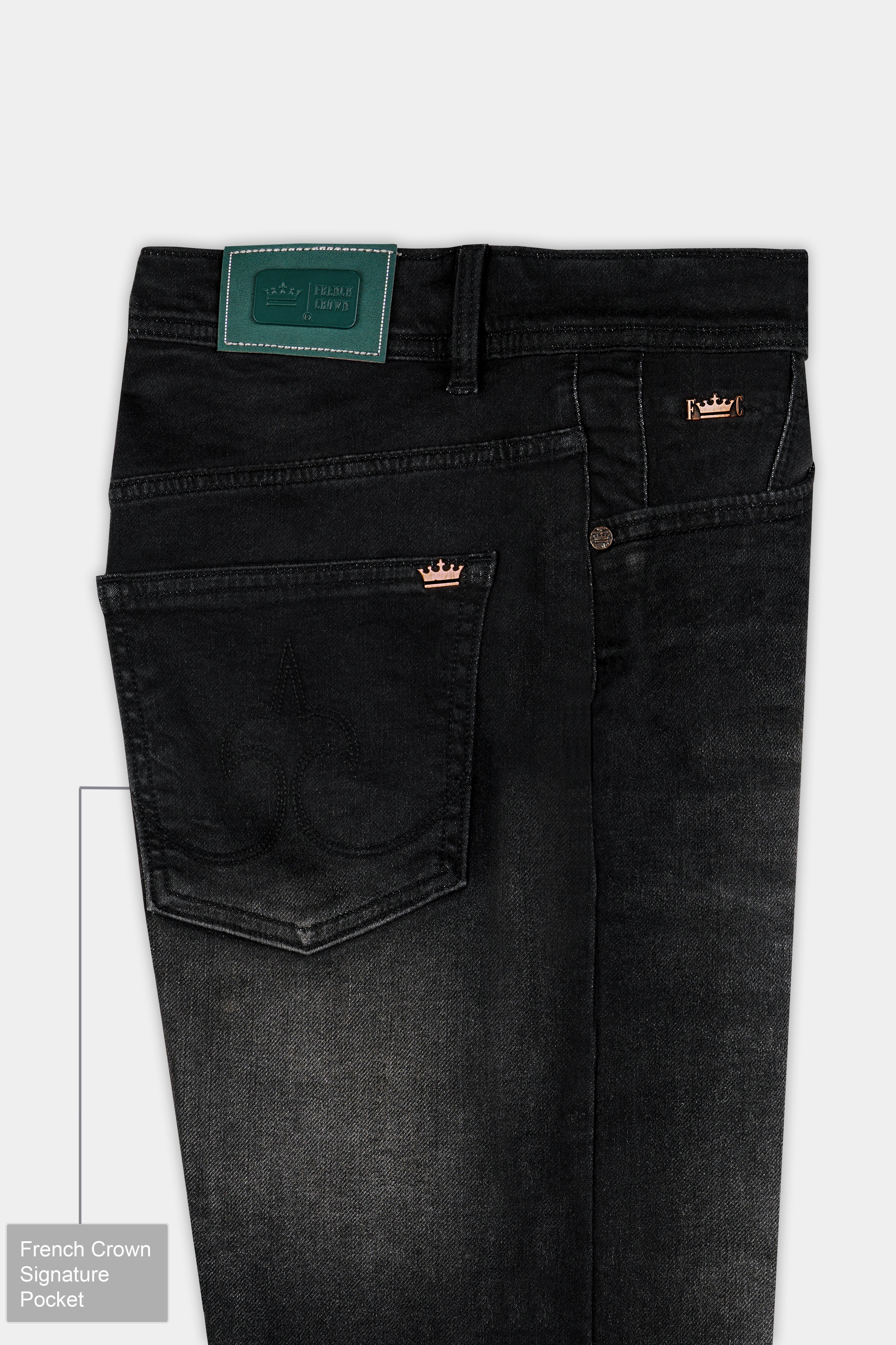 Zeus Dark Black Whiskering Wash Stretchable Denim