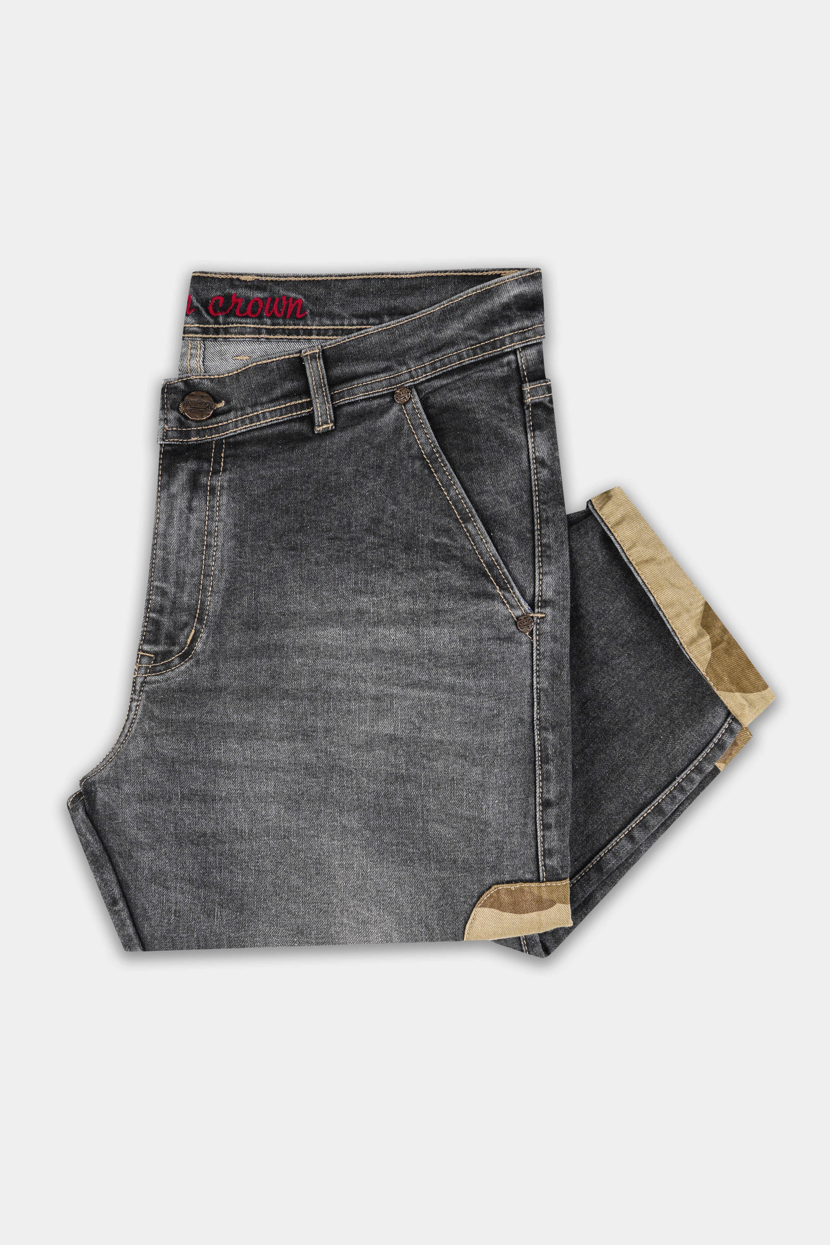 Gravel Gray with Designer Patch Work Whiskering Stretchable Denim