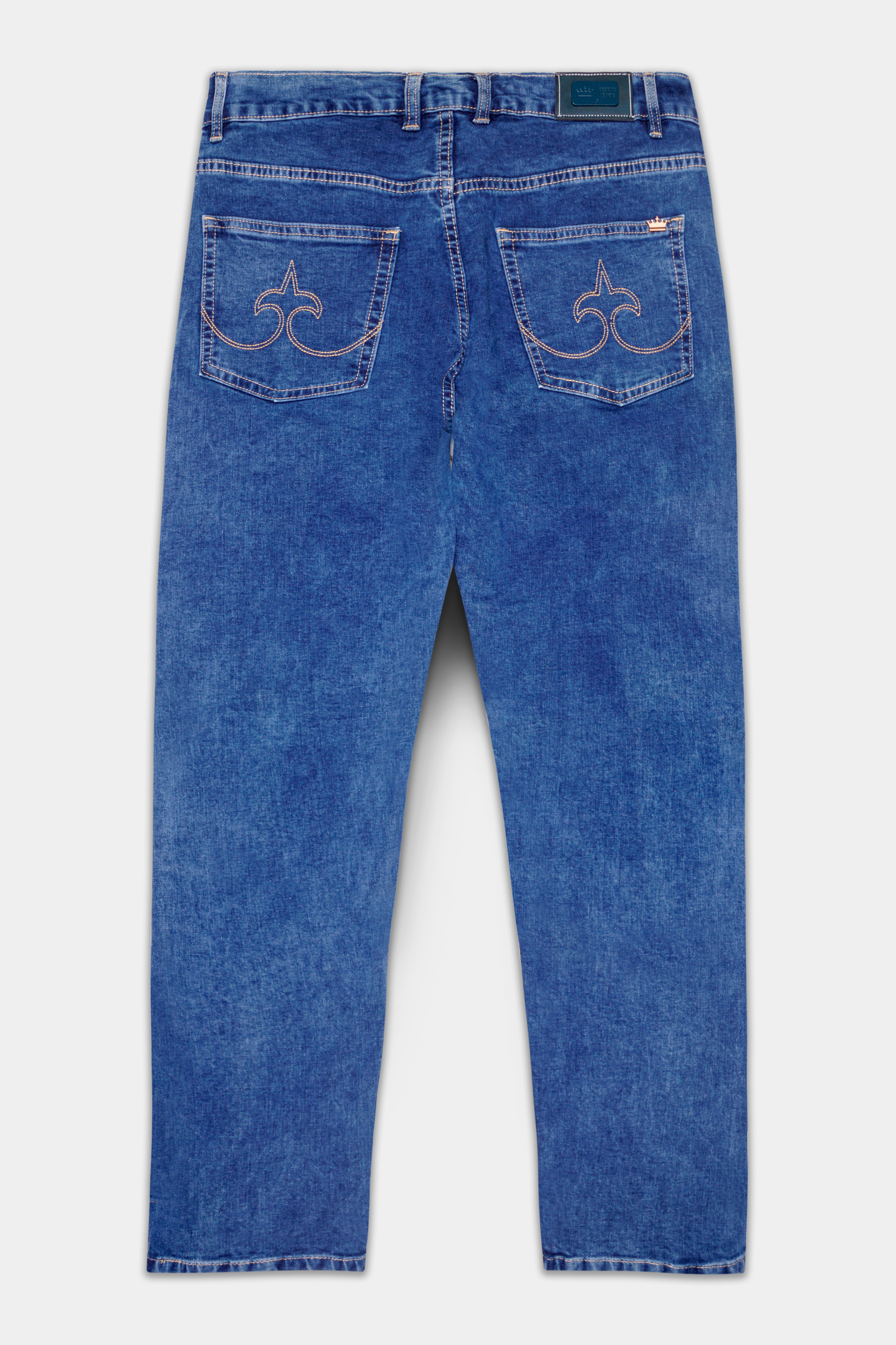 Brandeis Blue Whiskering Washed Stretchable Cargo Denim