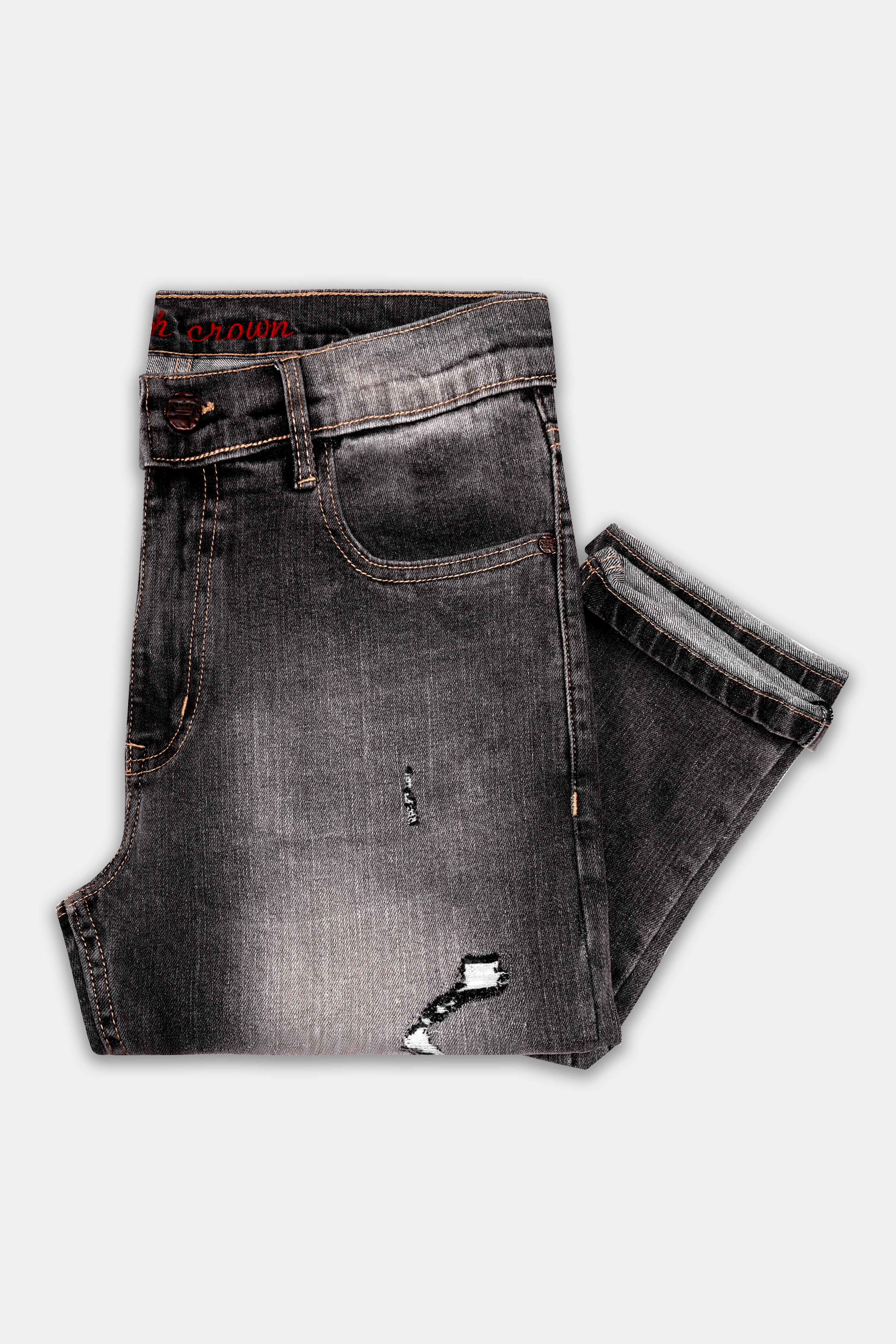 Wenge Gray Stone Washed Textured Stretchable Denim