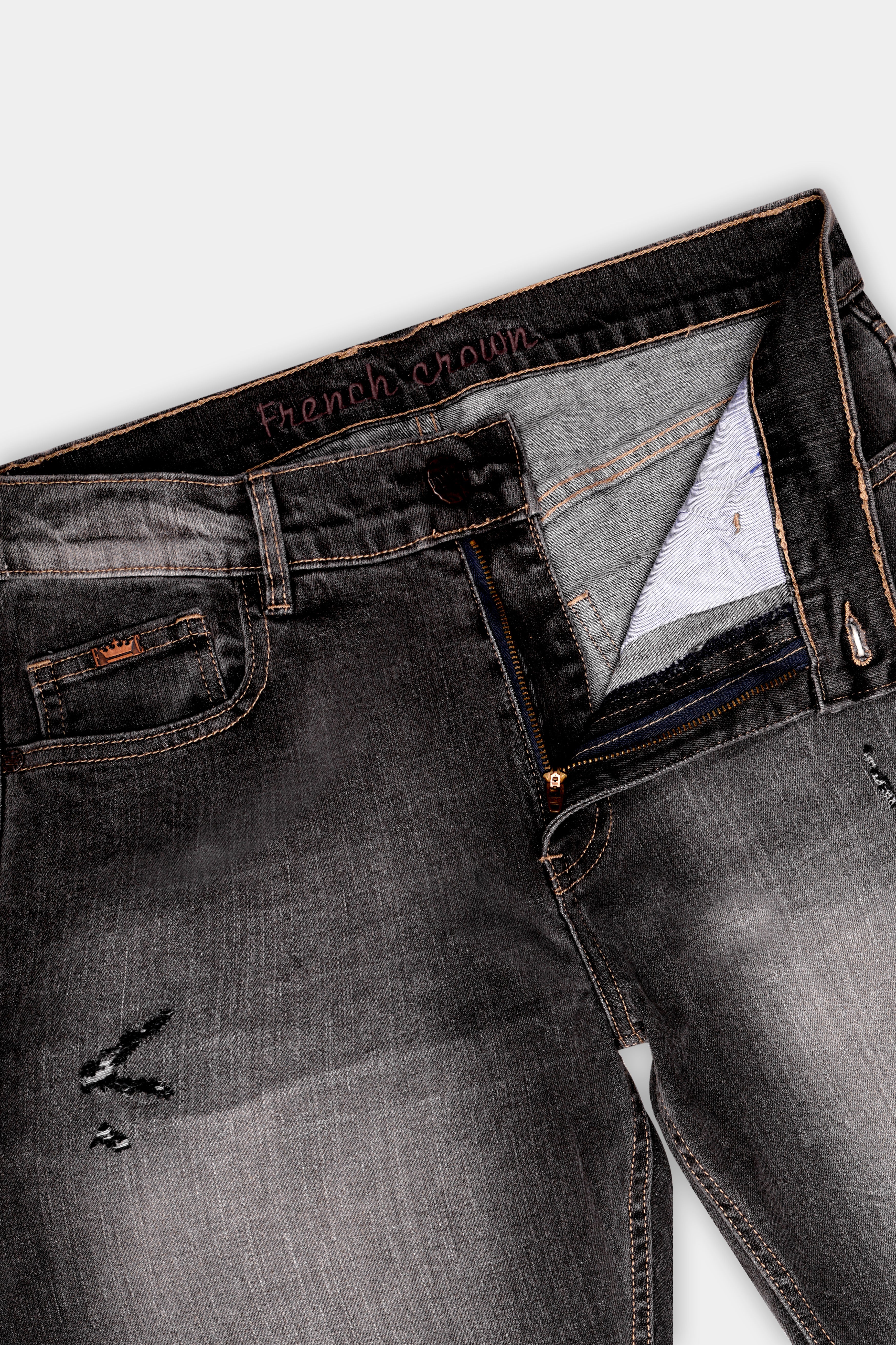 Wenge Gray Stone Washed Textured Stretchable Denim