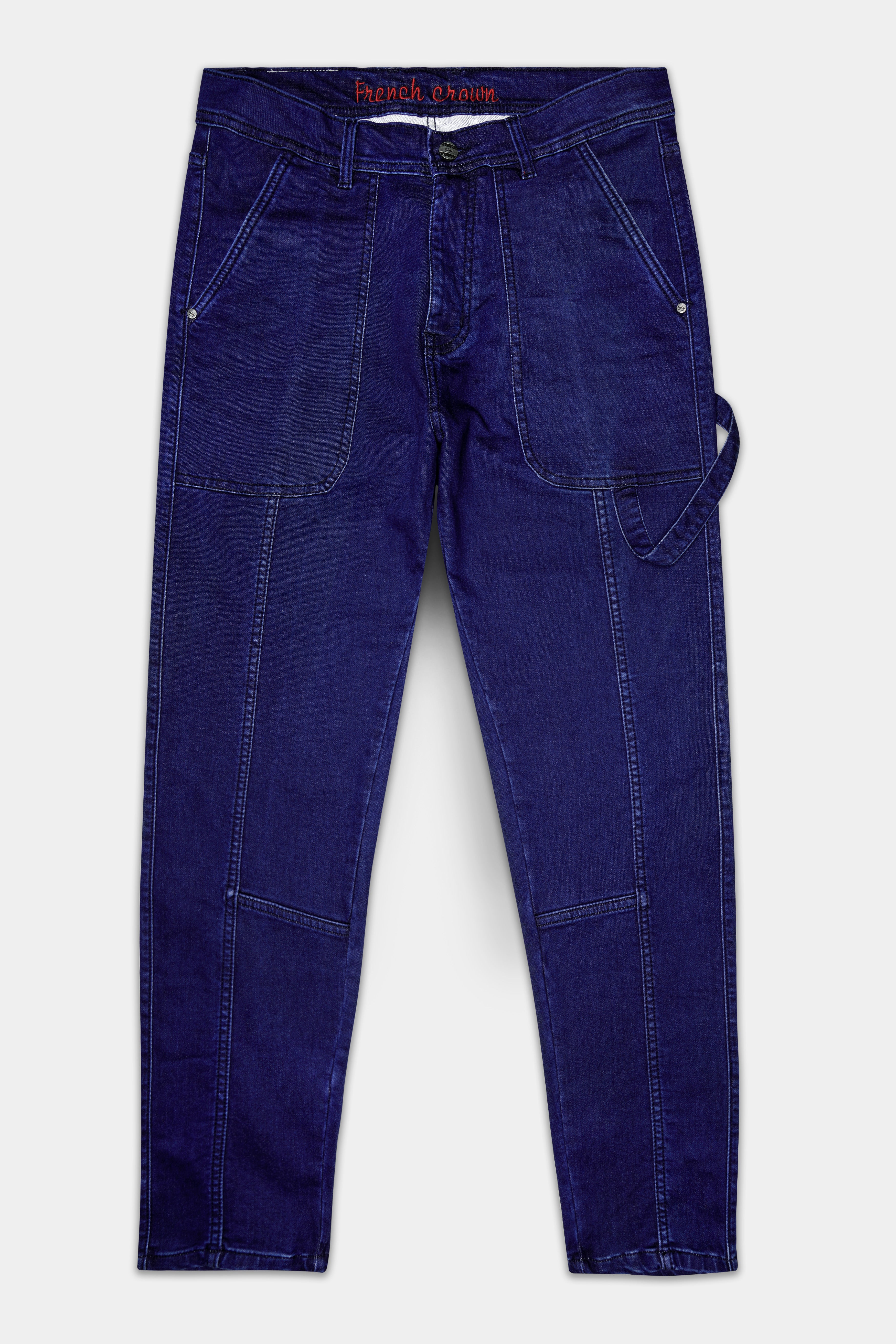 Midnight Blue Textured Stretchable Denim
