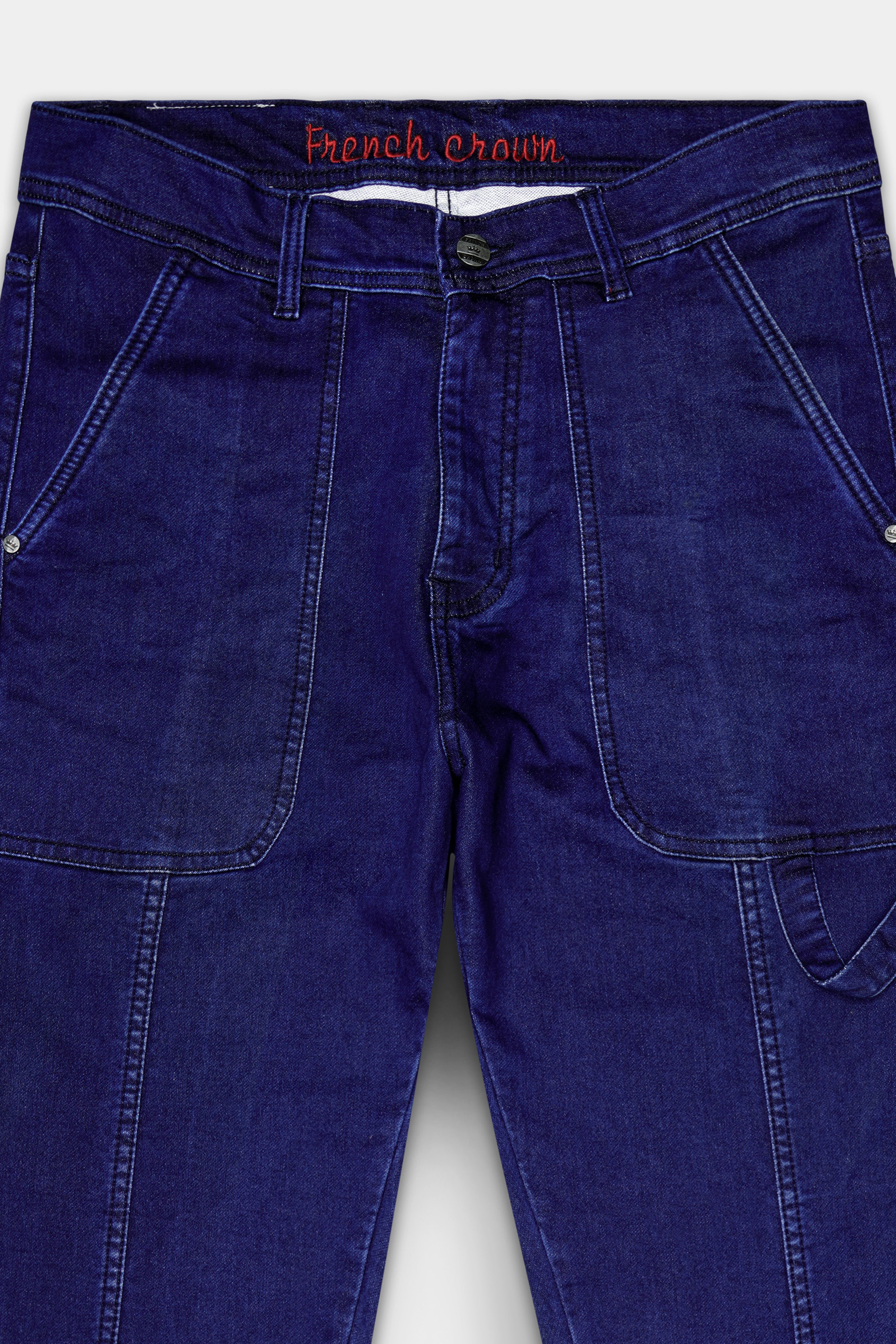 Midnight Blue Textured Stretchable Denim