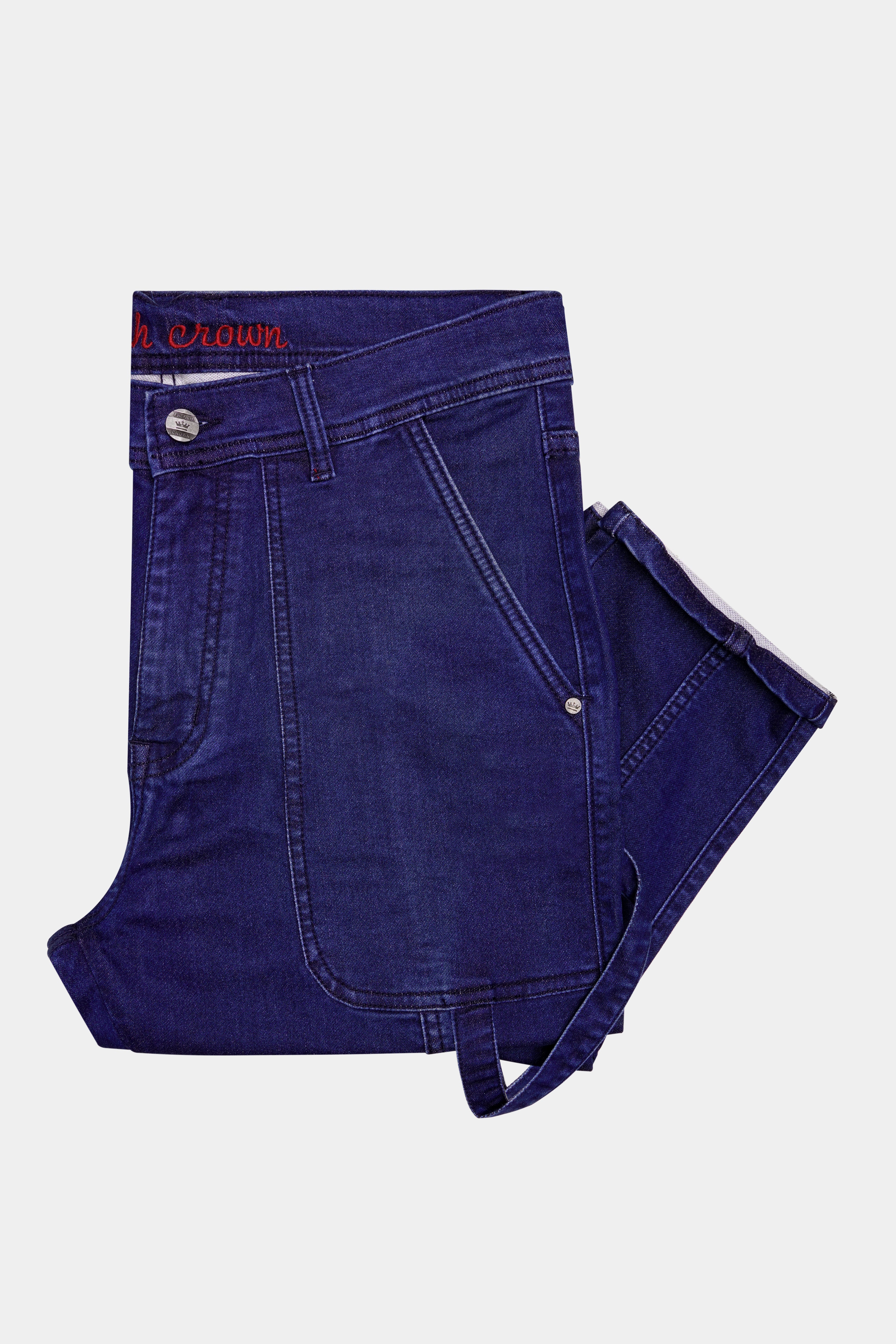 Midnight Blue Textured Stretchable Denim