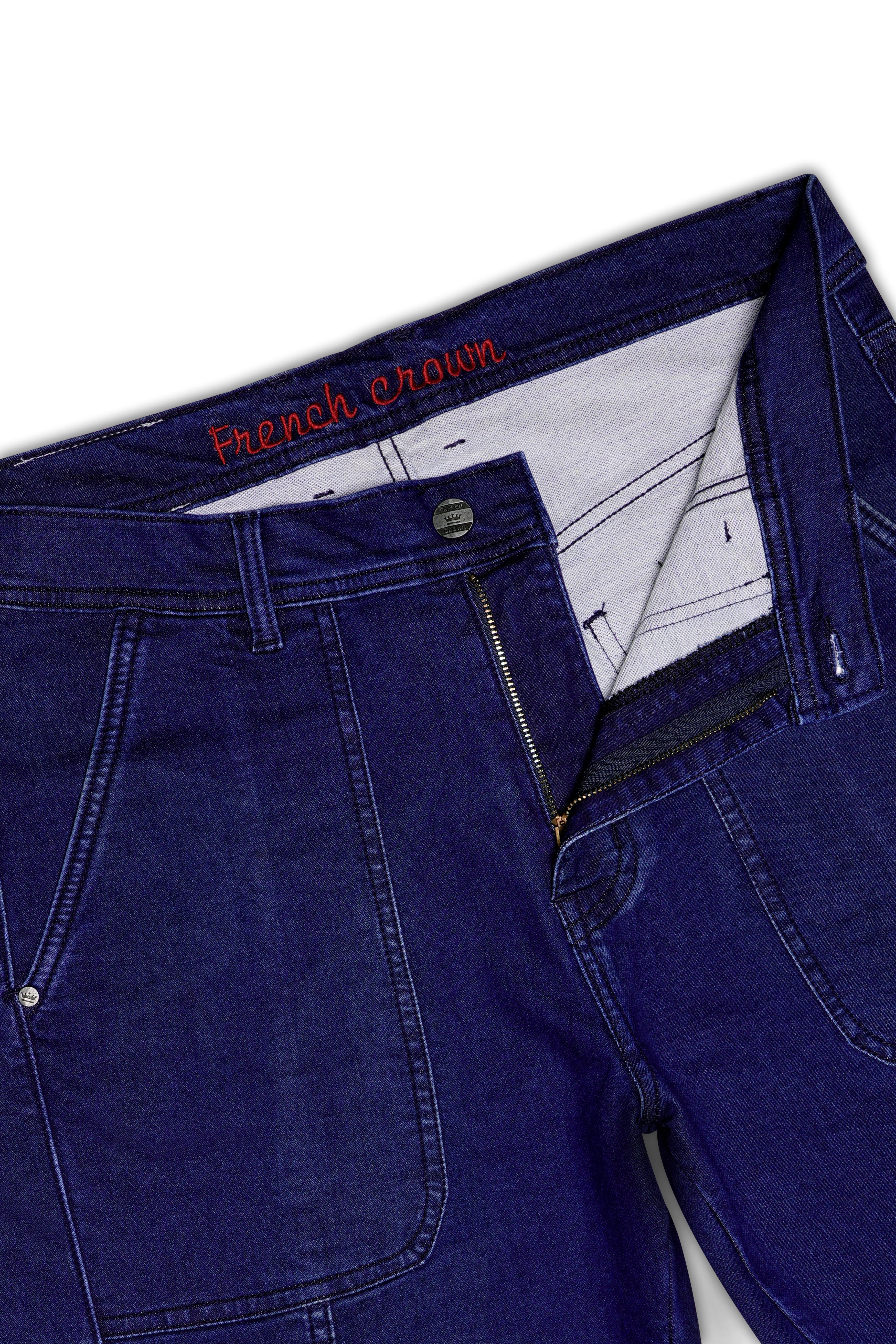 Midnight Blue Textured Stretchable Denim