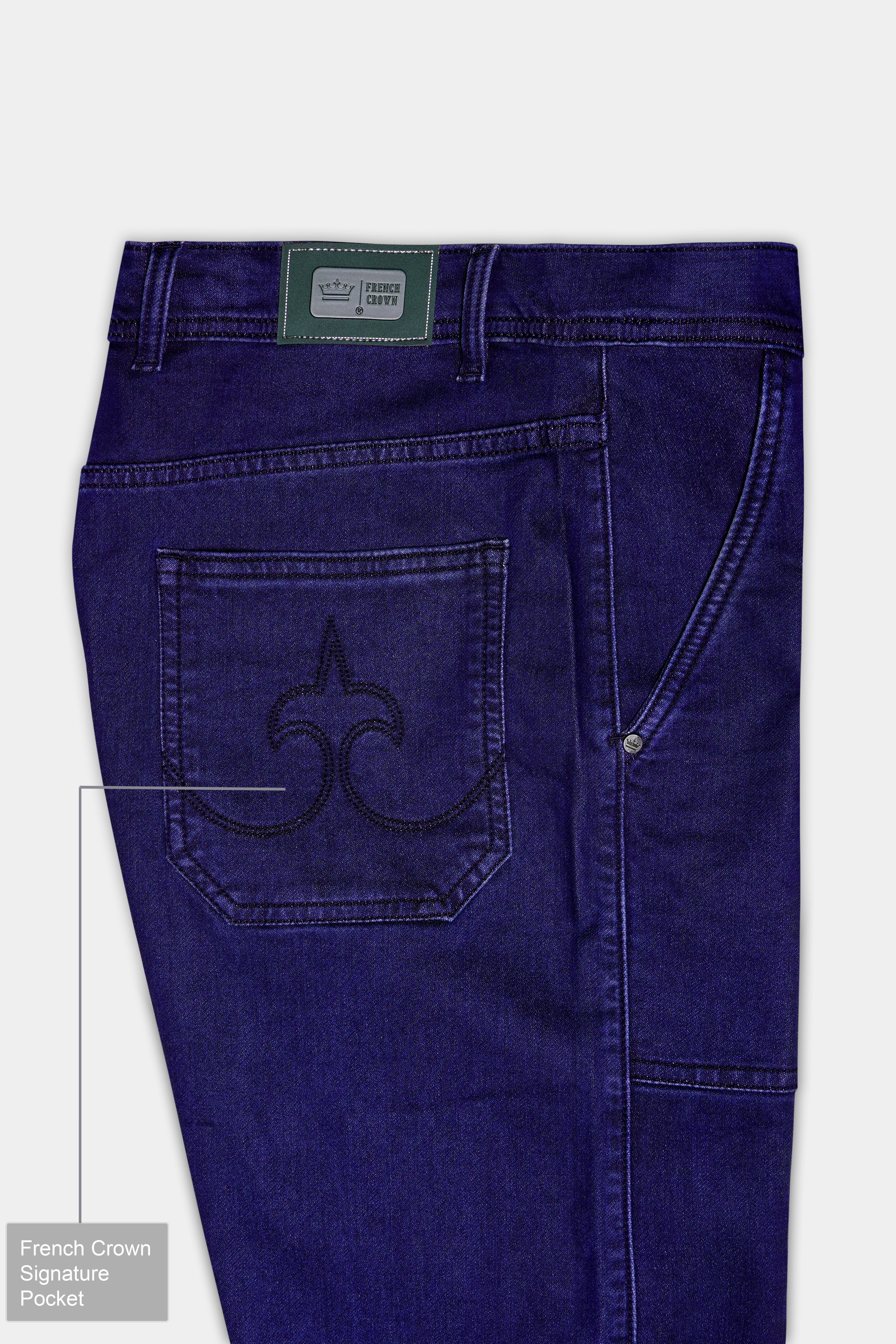 Midnight Blue Textured Stretchable Denim
