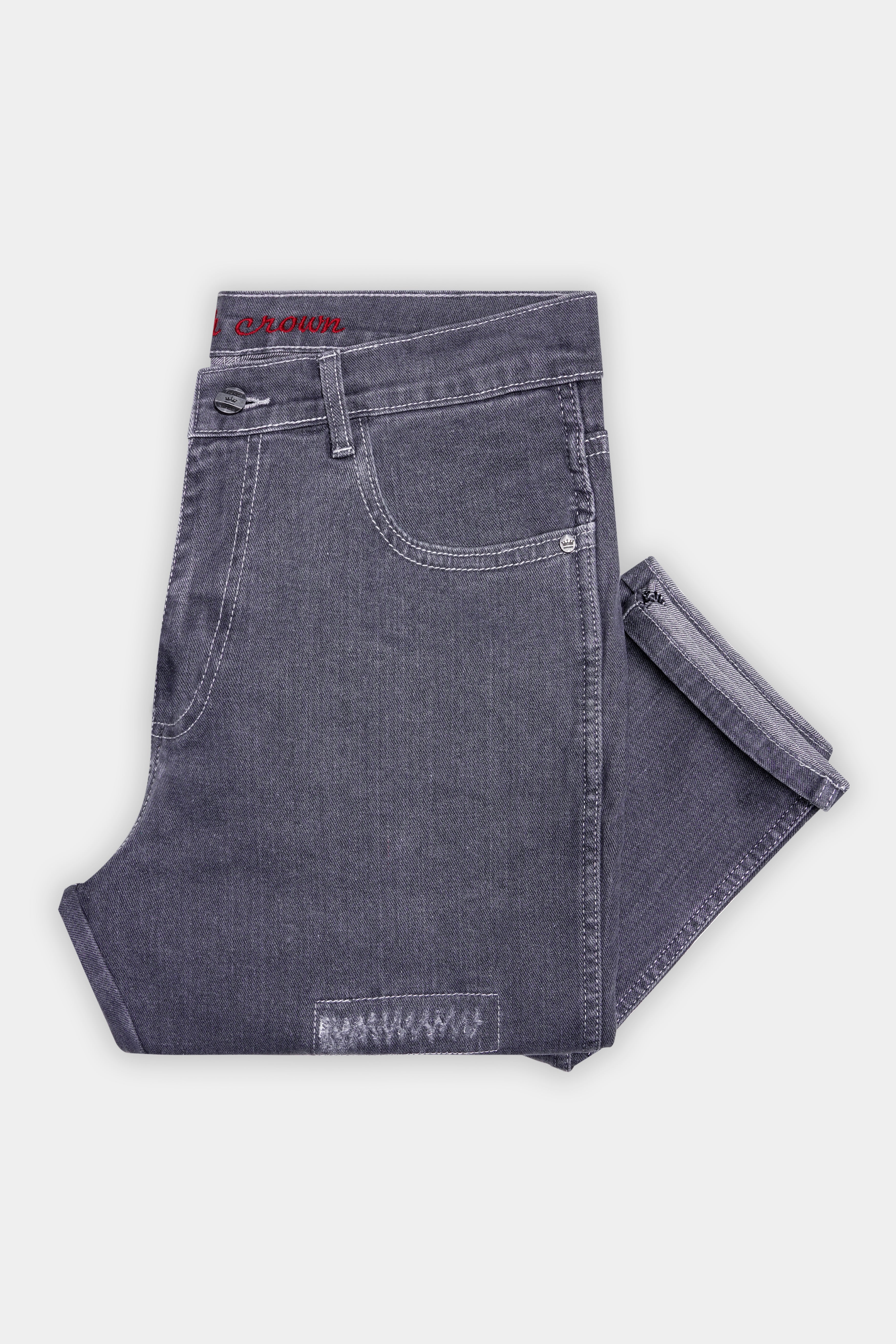 Fuscous Gray Whiskering Wash Mildly Distressed Stretchable Denim