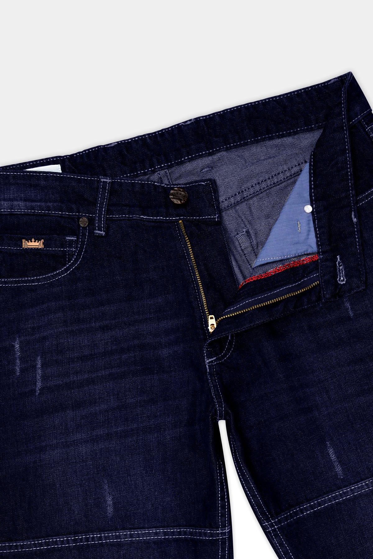 Night Blue Whiskering Wash Mildly Distressed Denim
