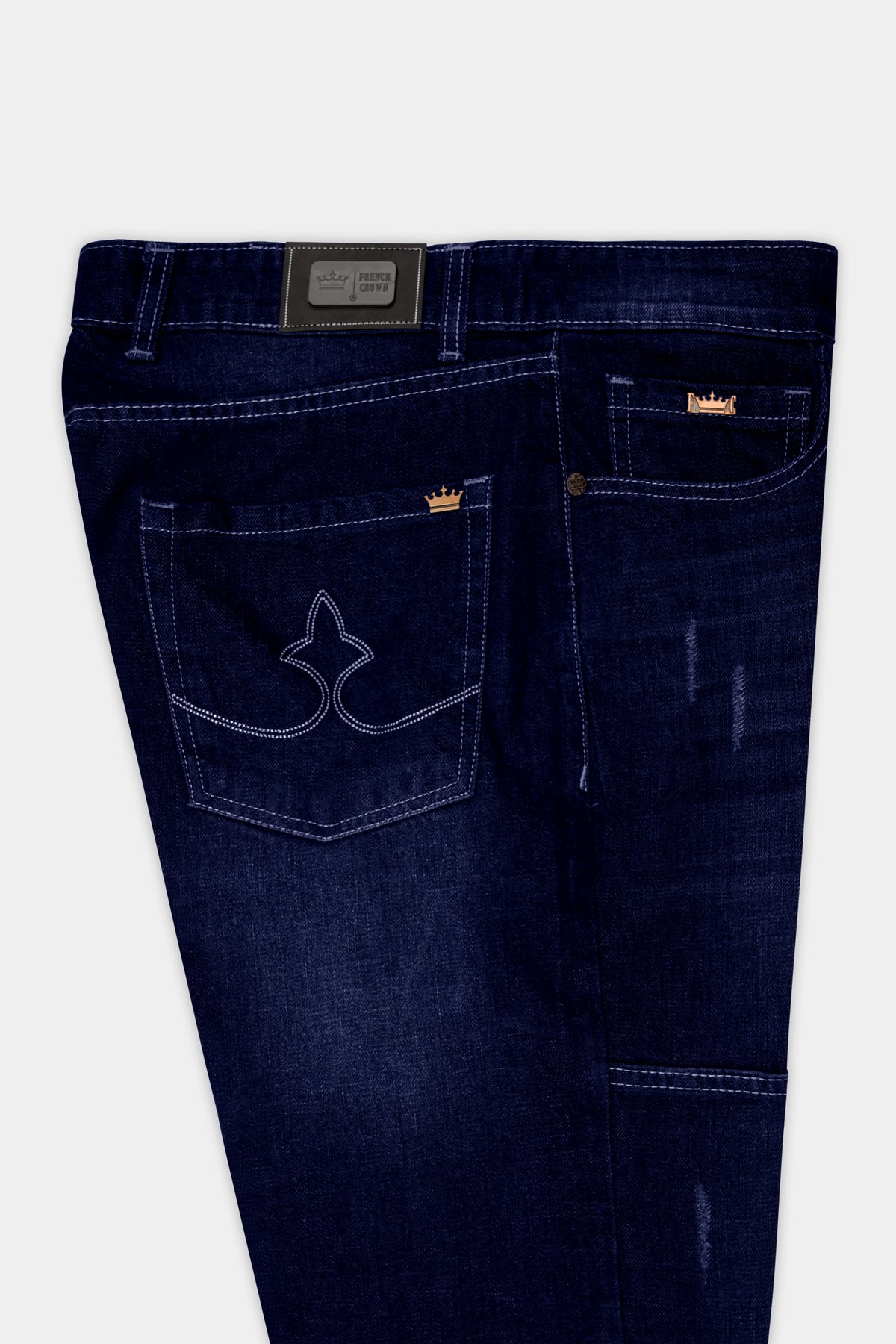 Night Blue Whiskering Wash Mildly Distressed Denim
