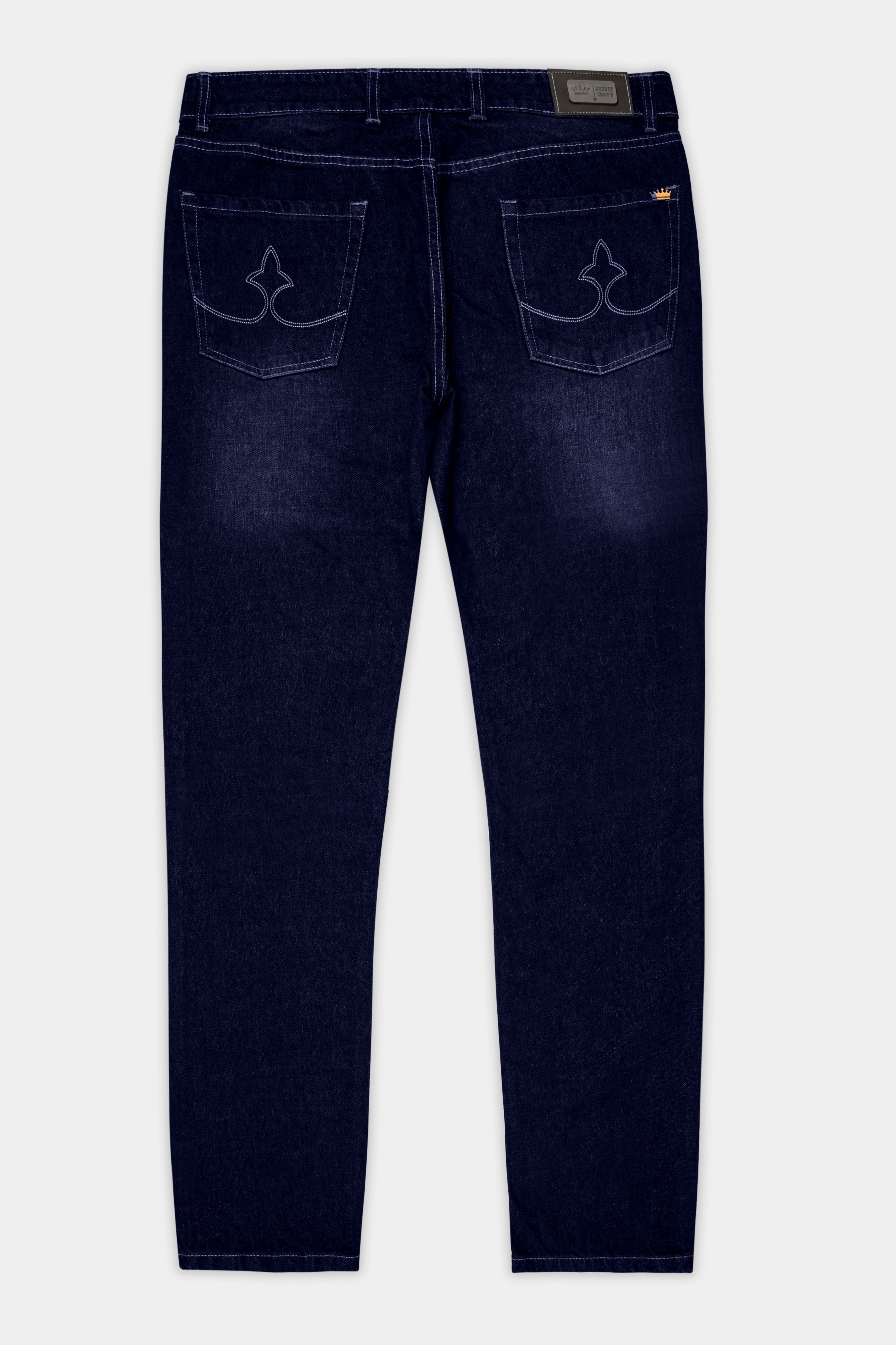 Night Blue Whiskering Wash Mildly Distressed Denim