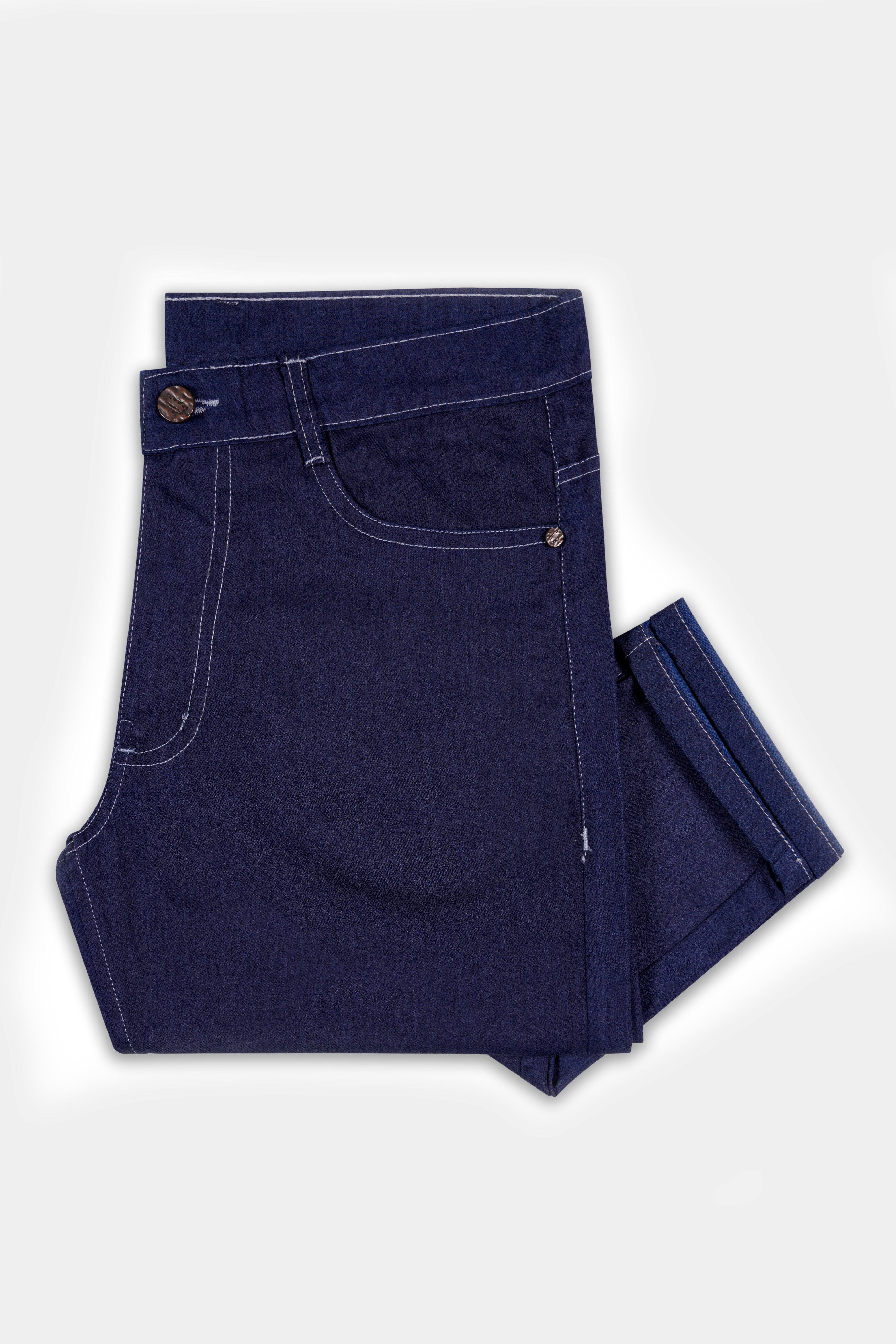 Dark Wash TUNA BLUE LIGHT WEIGHT  SLIM FIT MID-RISE CLEAN LOOK STRETCHABLE SUMMER DENIM