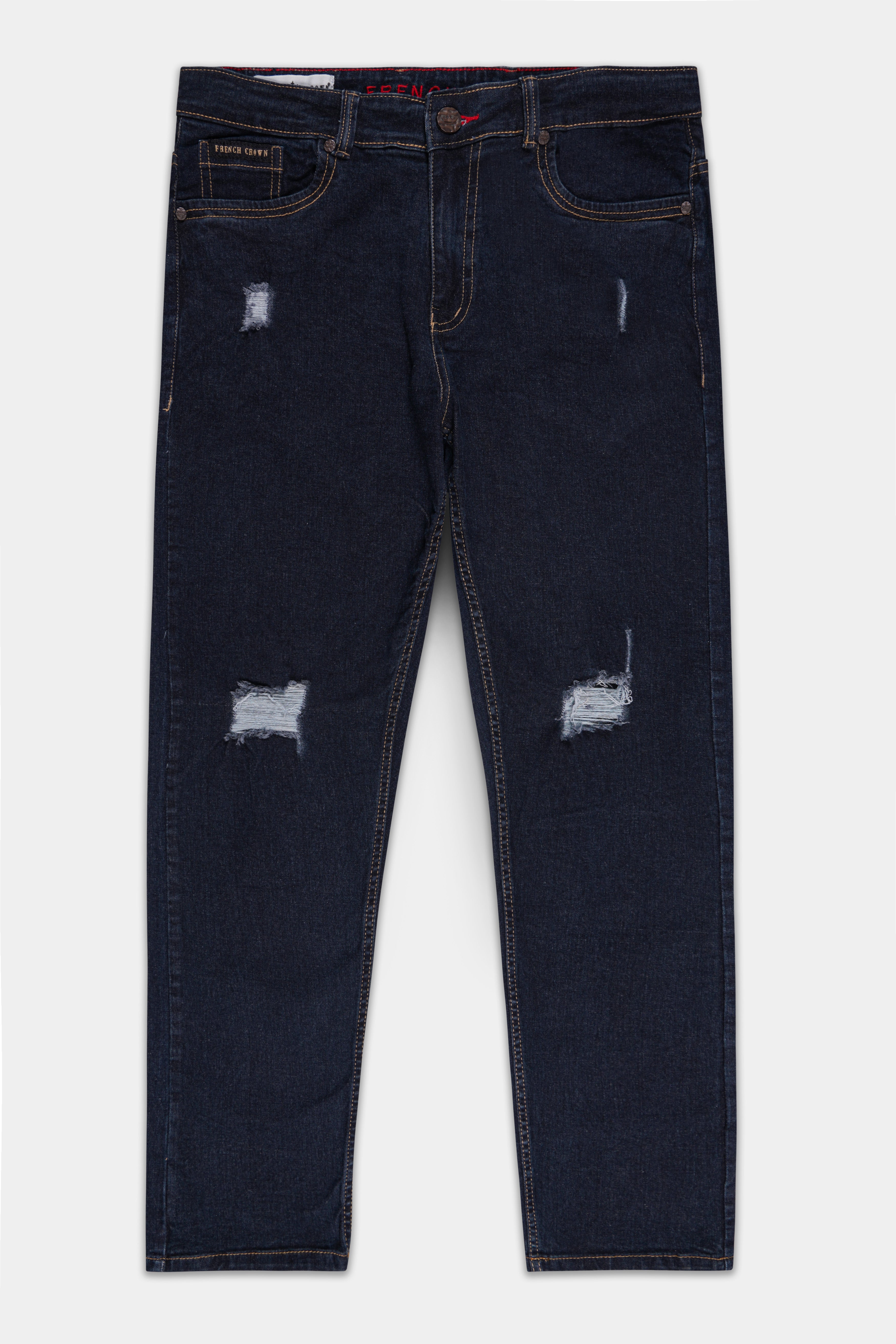 Thunder Blue Mildly Distressed Rinse Wash Stretchable Denim