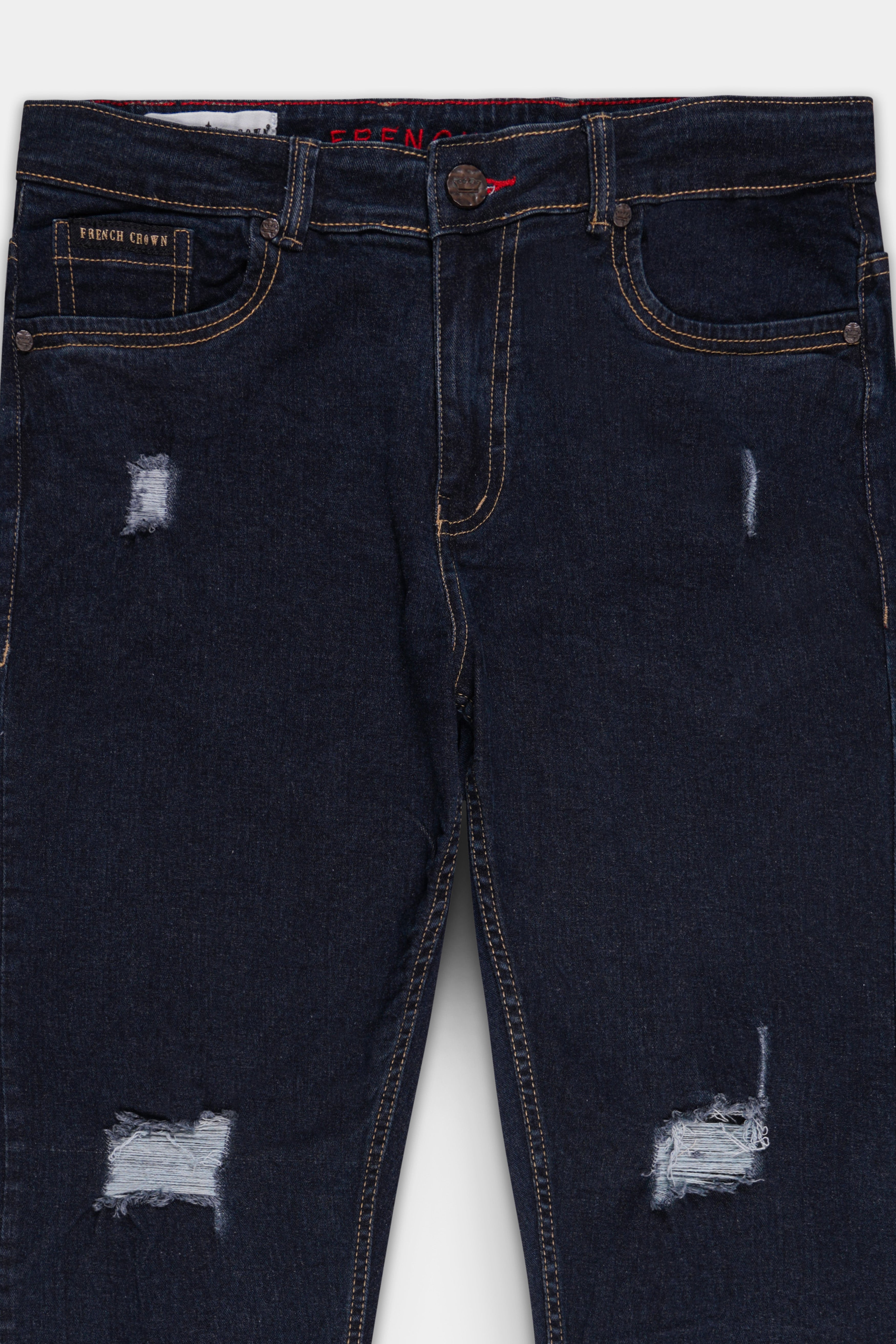 Thunder Blue Mildly Distressed Rinse Wash Stretchable Denim