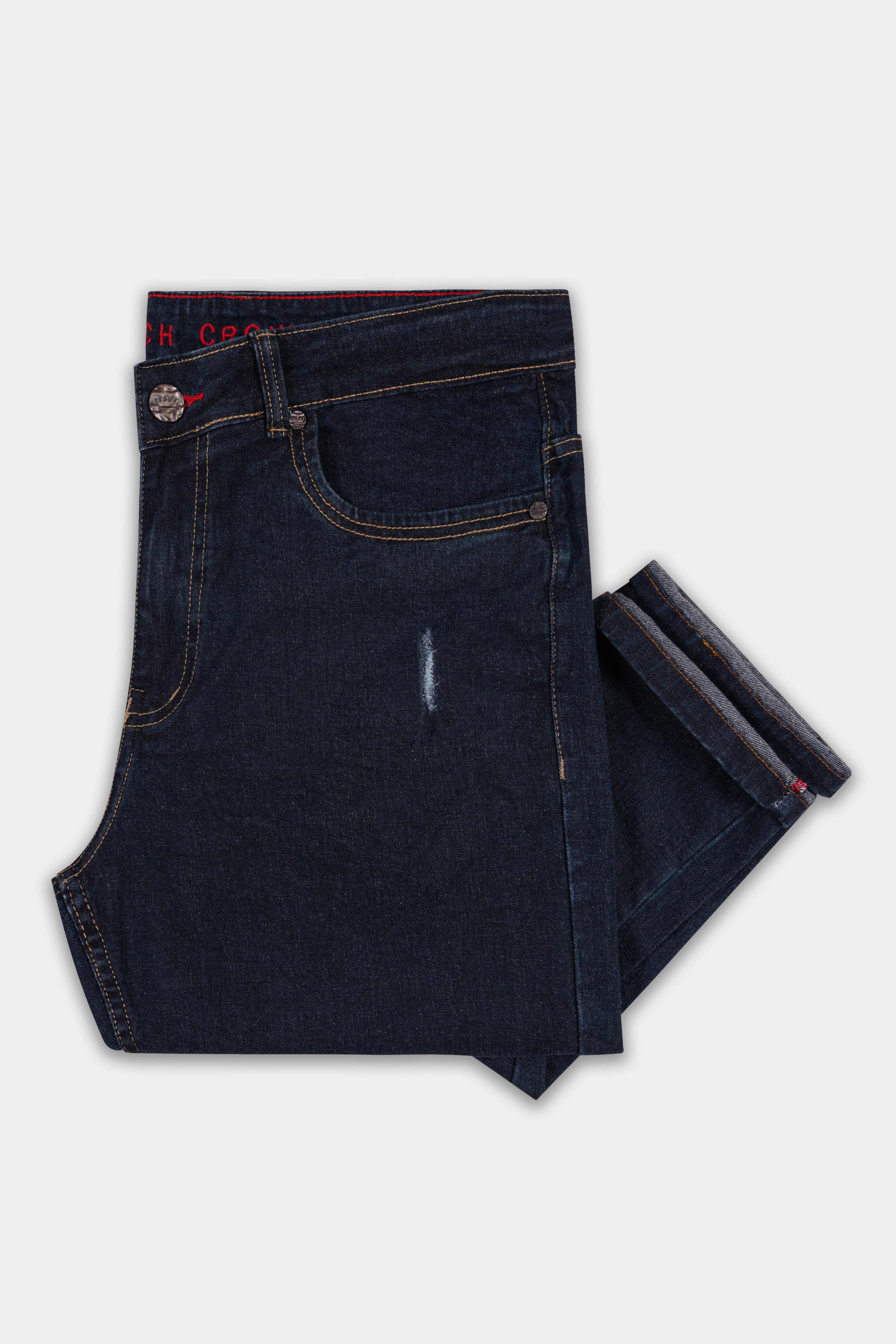 Thunder Blue Mildly Distressed Rinse Wash Stretchable Denim