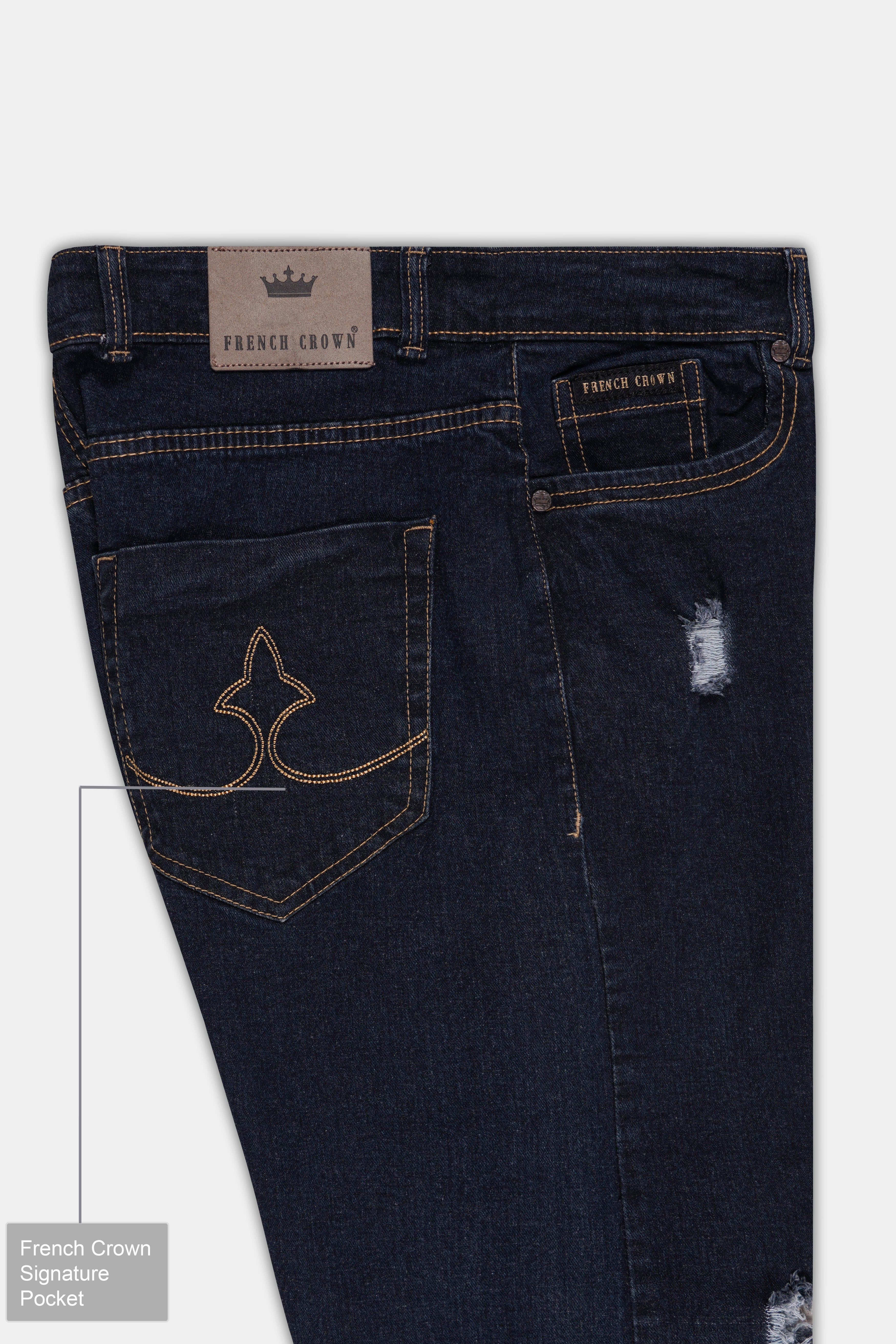 Thunder Blue Mildly Distressed Rinse Wash Stretchable Denim