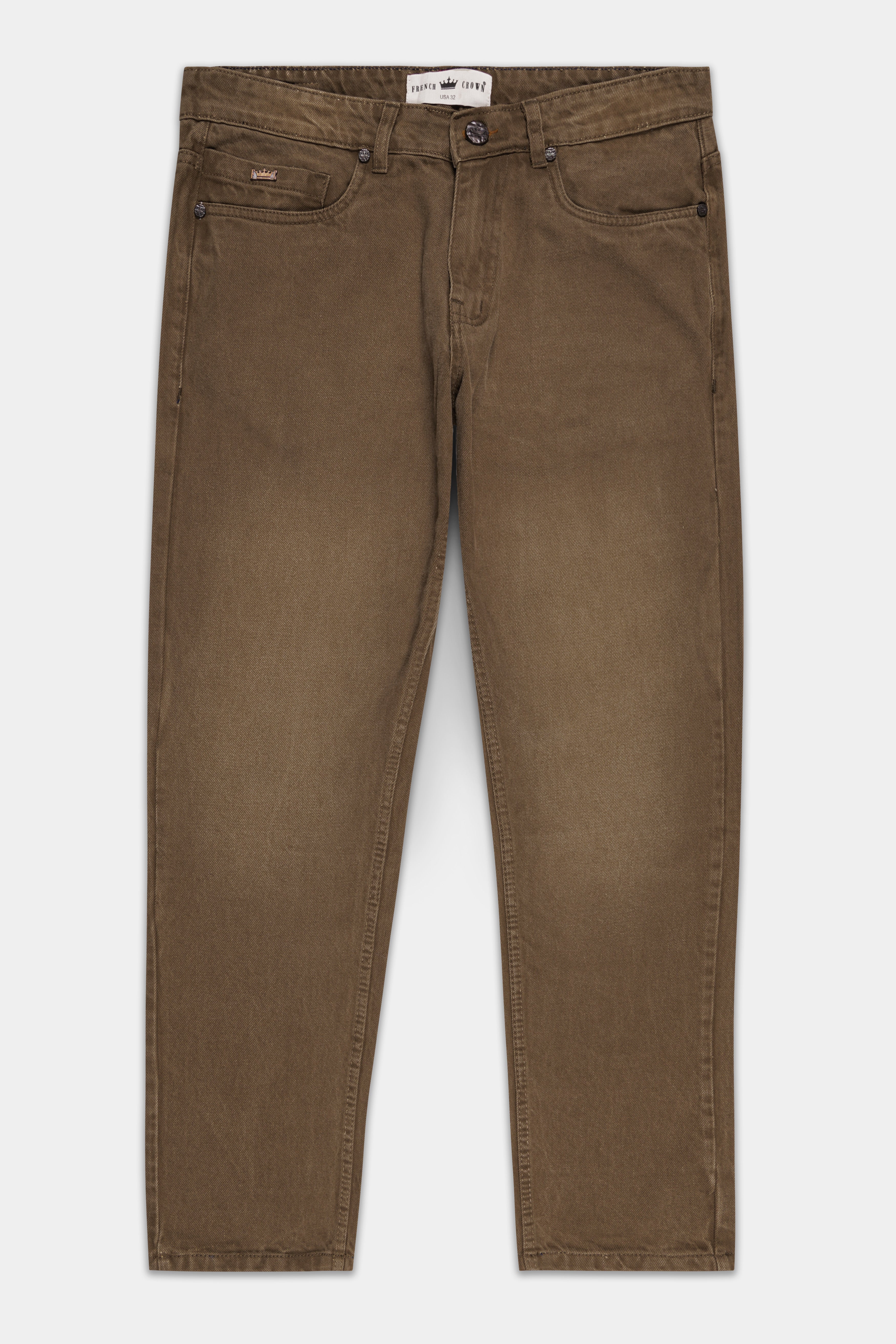 French Beige Brown Stone Wash Denim