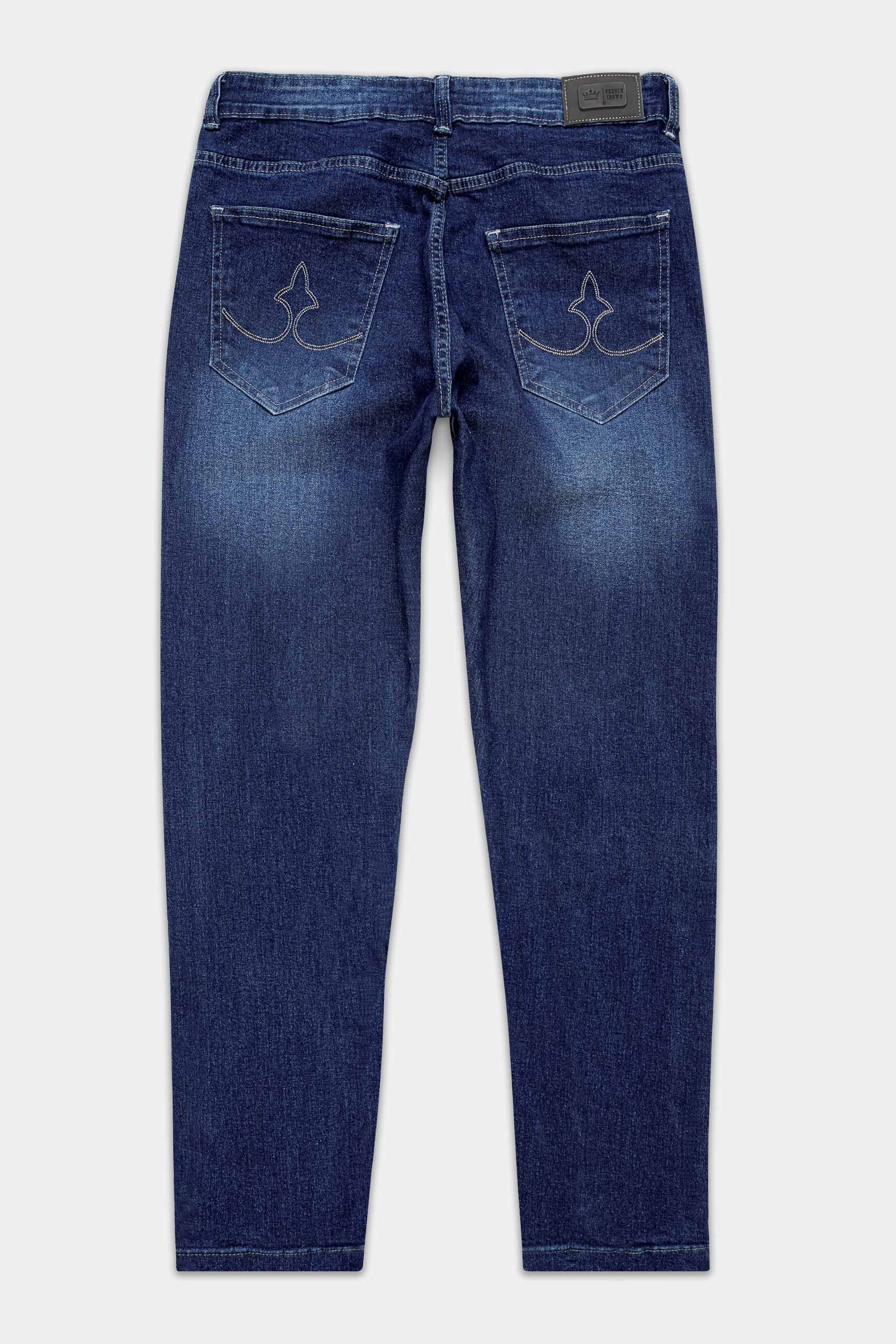 Firefly Navy Blue Stars Hand Printed Stretchable Designer Denim