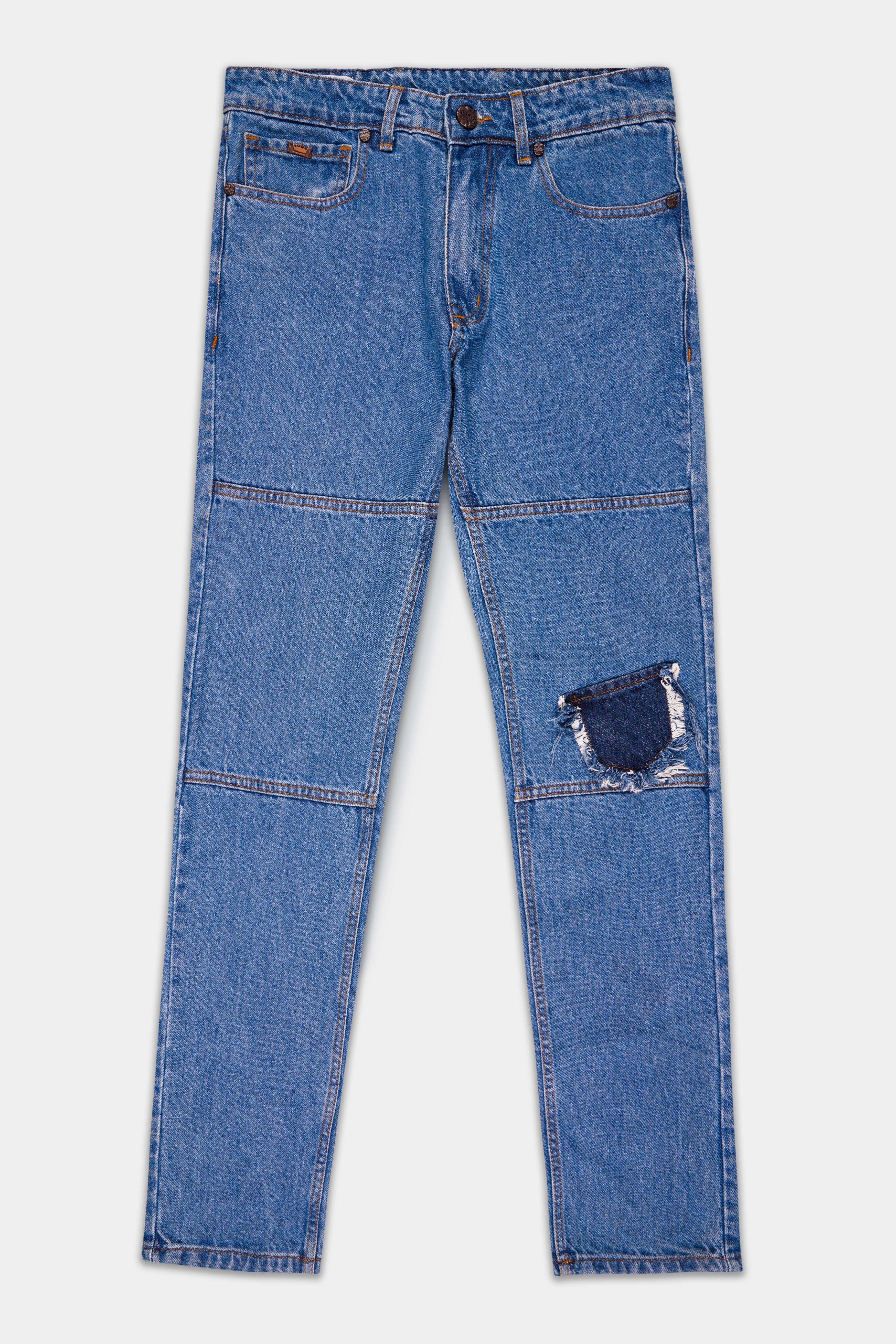 Greyish Blue Stone Wash Mildly Distressed Denim