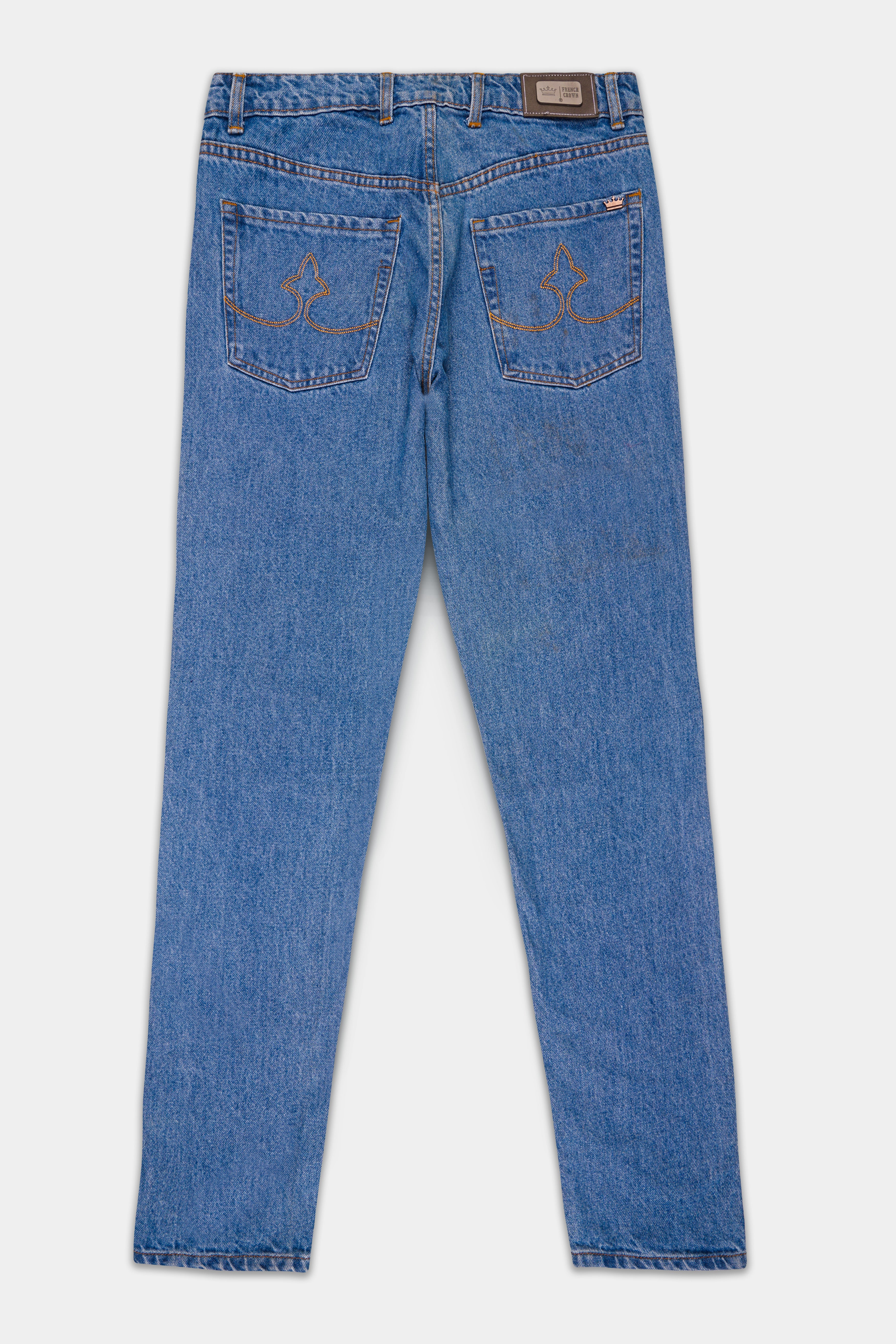 Greyish Blue Stone Wash Mildly Distressed Denim