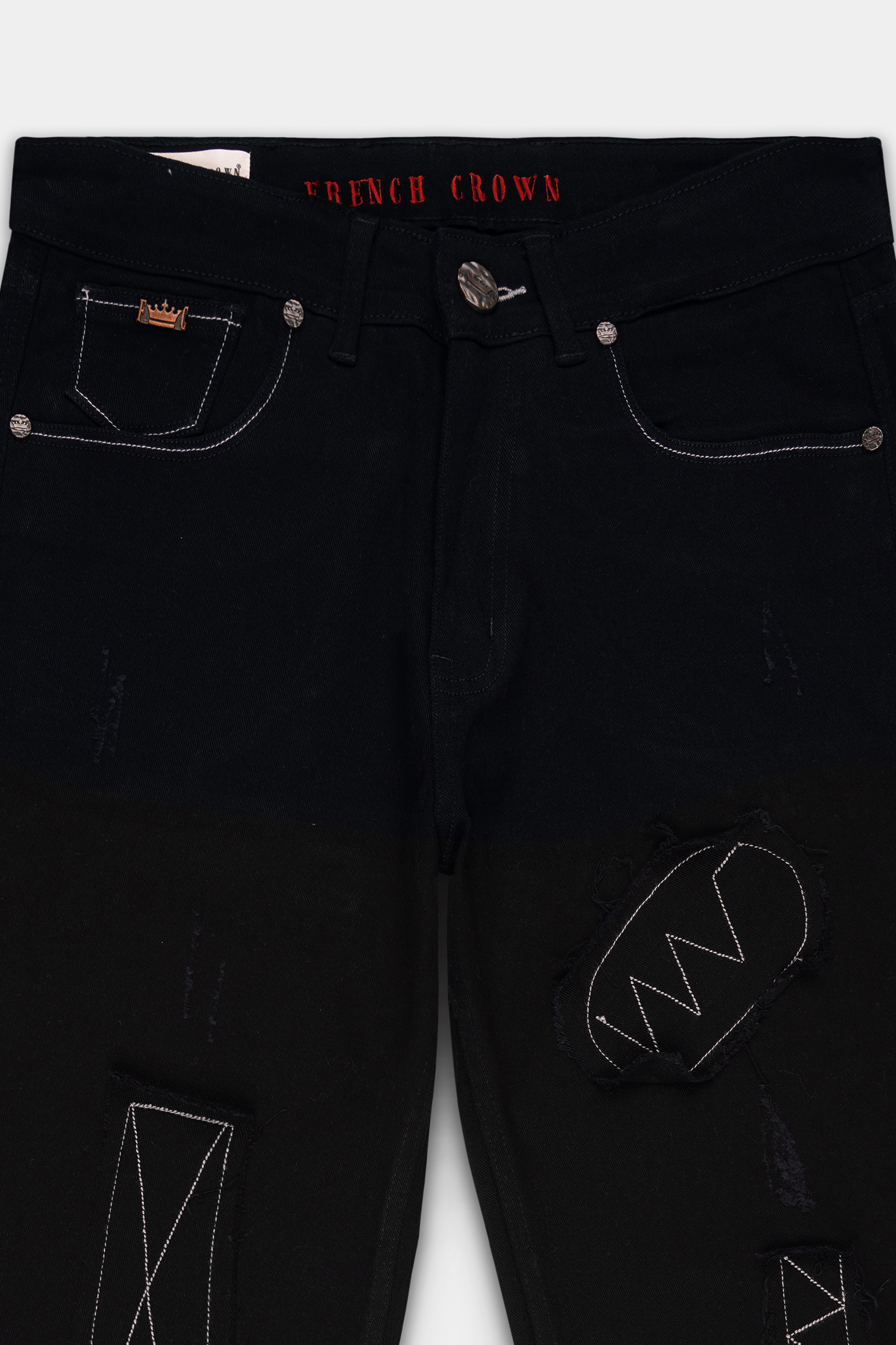 Jade Black Doodle Embroidered Stretchable Denim