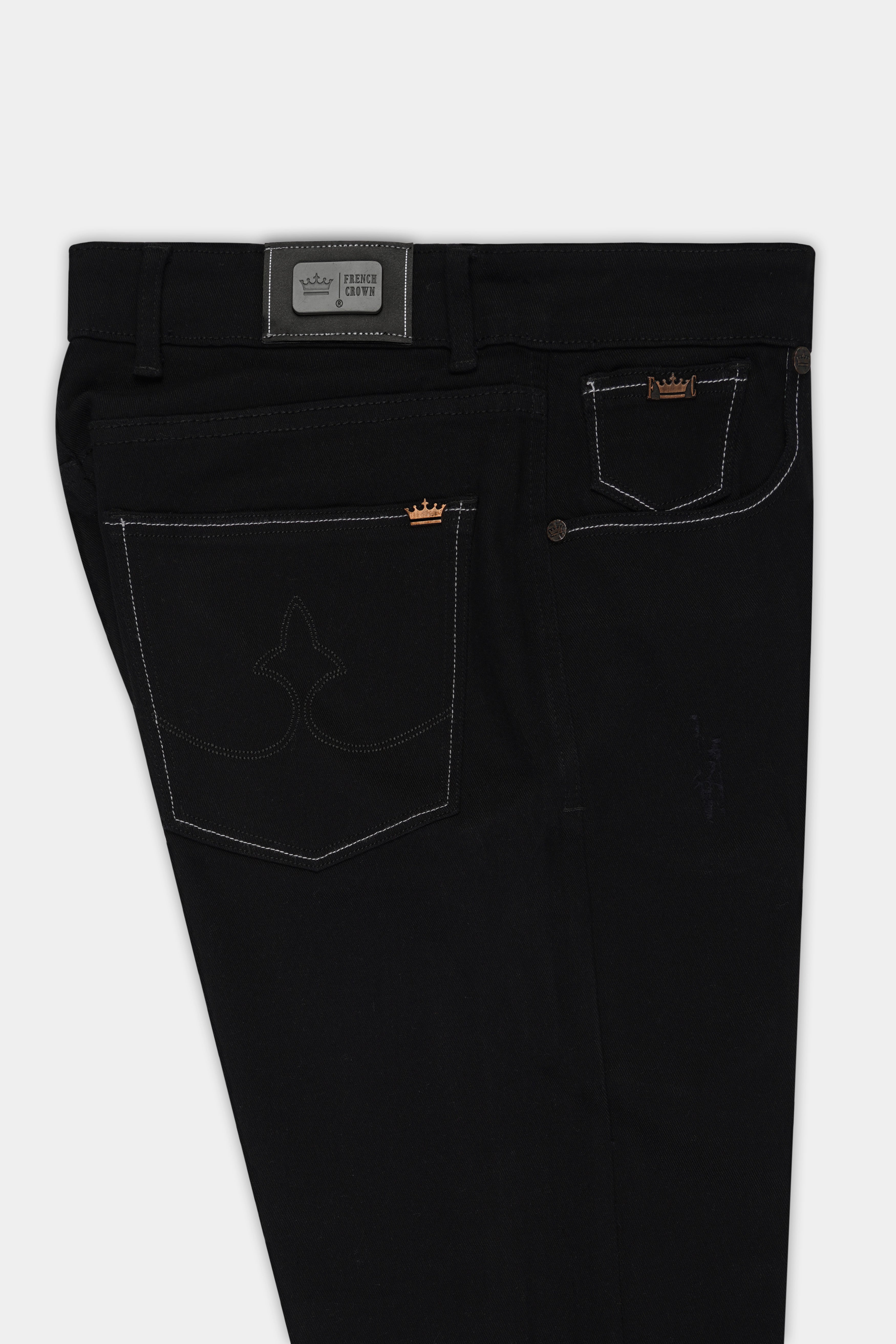 Jade Black Doodle Embroidered Stretchable Denim