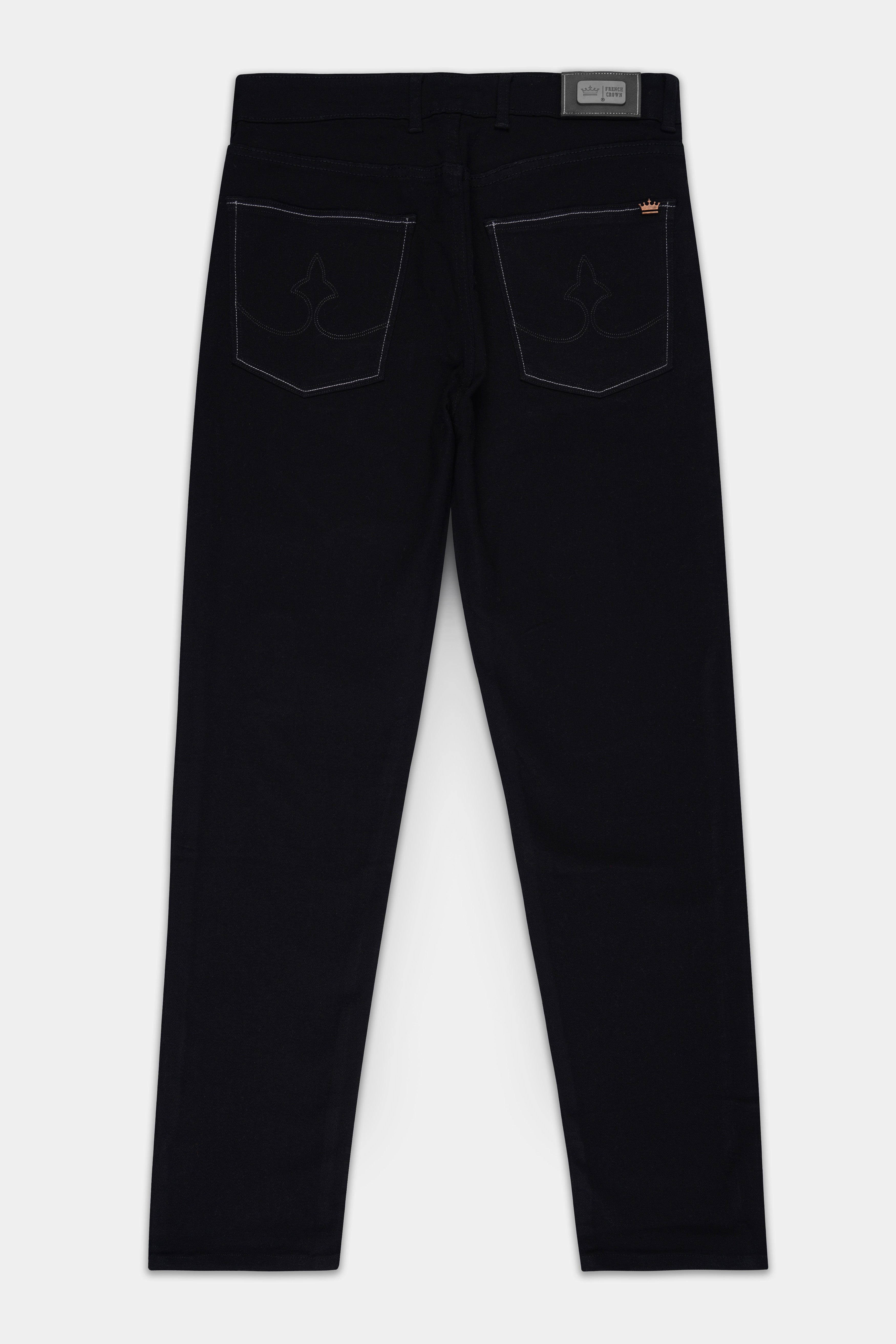 Jade Black Doodle Embroidered Stretchable Denim